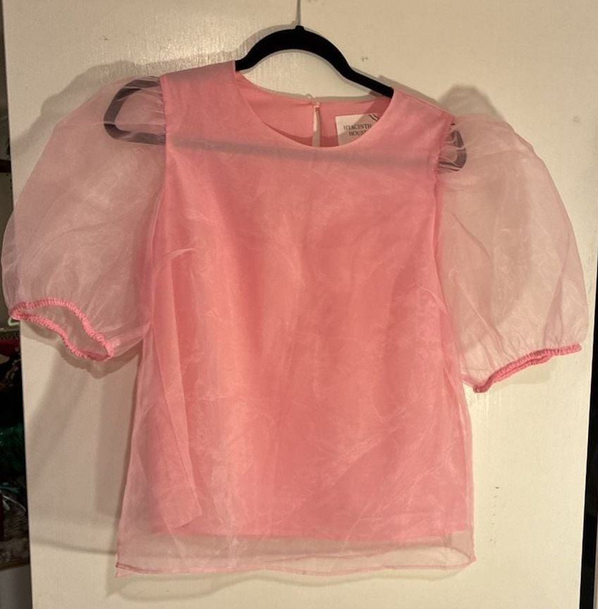 Hyacinth House Sheer Organza Puff-Sleeve Top in Pink