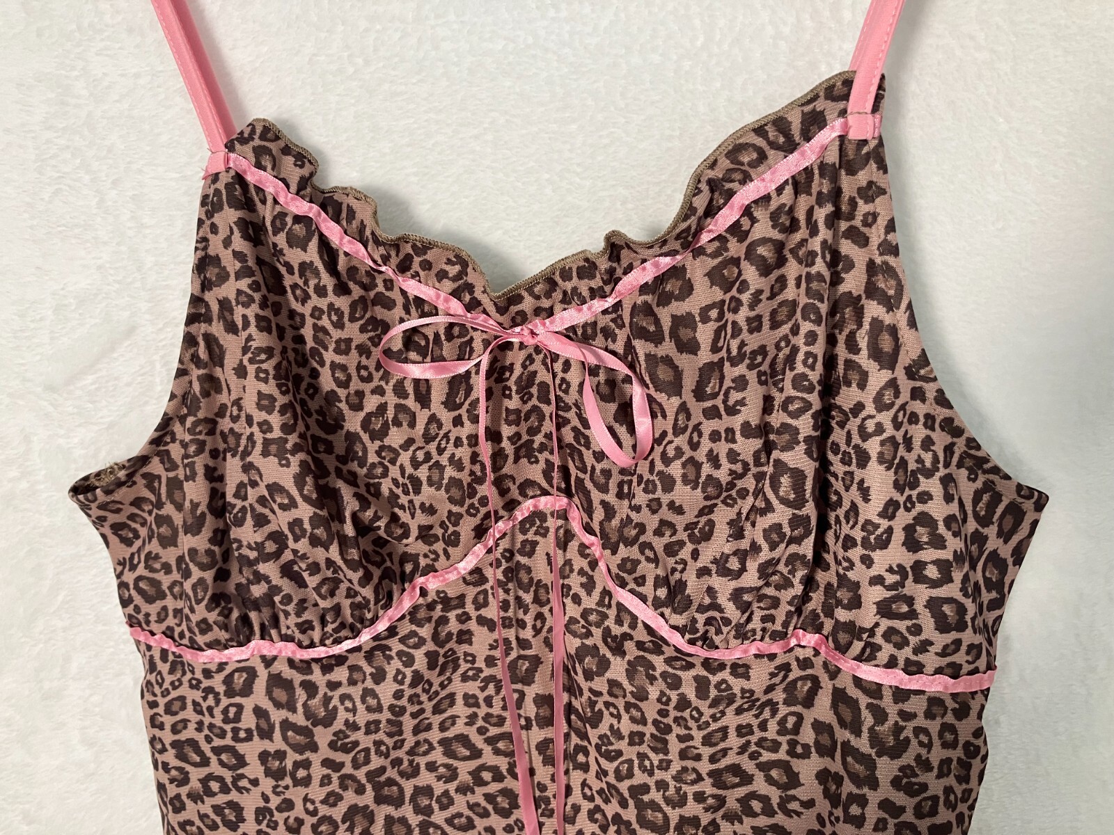 Romwe Leopard Print Cami Top 3XL Plus Size Pink Trim Mesh Lingerie Tank