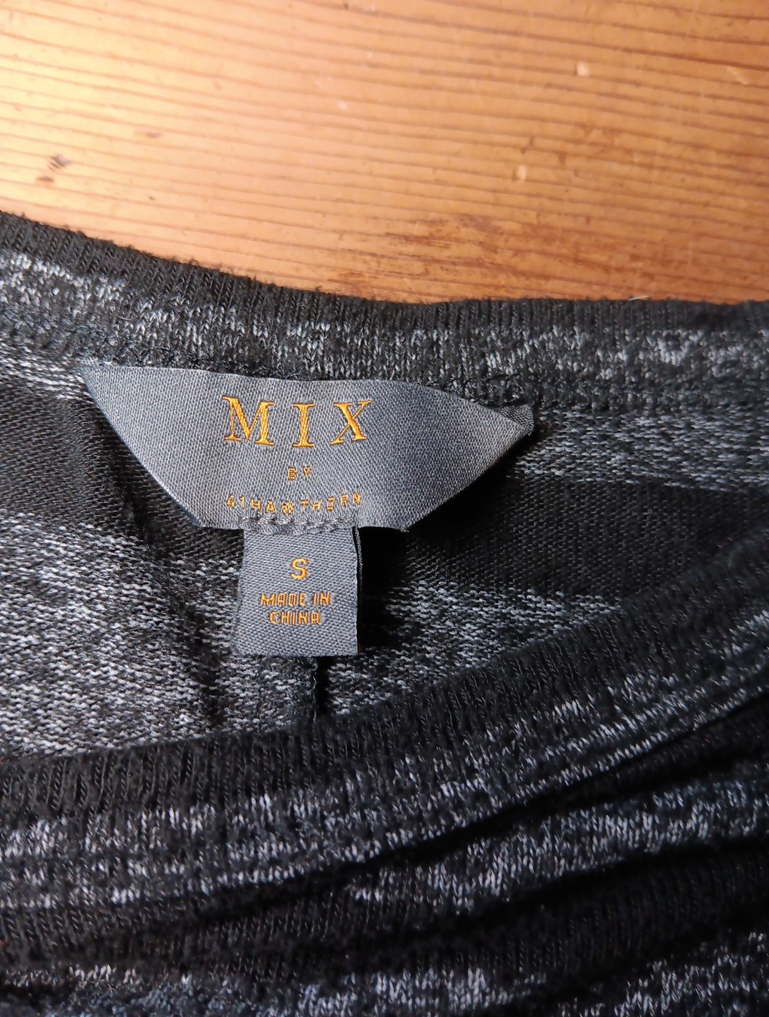 MIX by 41 Hawthorn Top Women S Black Heather Grey Striped Boat Neck 3/4 Sleeve