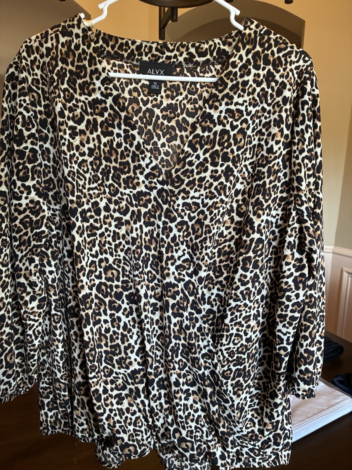 Alyx Women’s XL Brown Black Leopard Print V-Neck 3/4 Sleeve Blouse Top