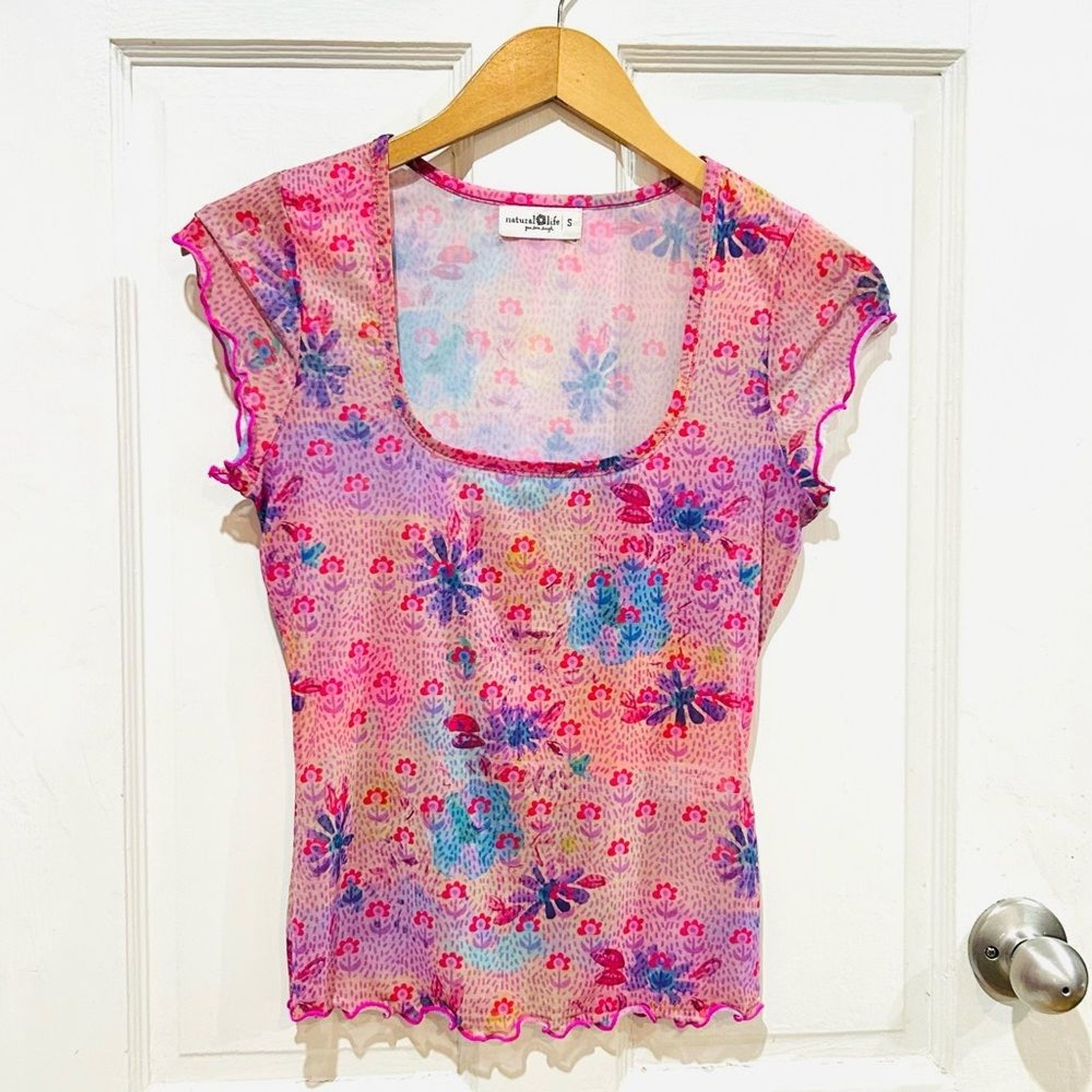 Natural Life Devon Floral Mesh Top Cottagecore Fairycore Boho Hippie Y2K Size S