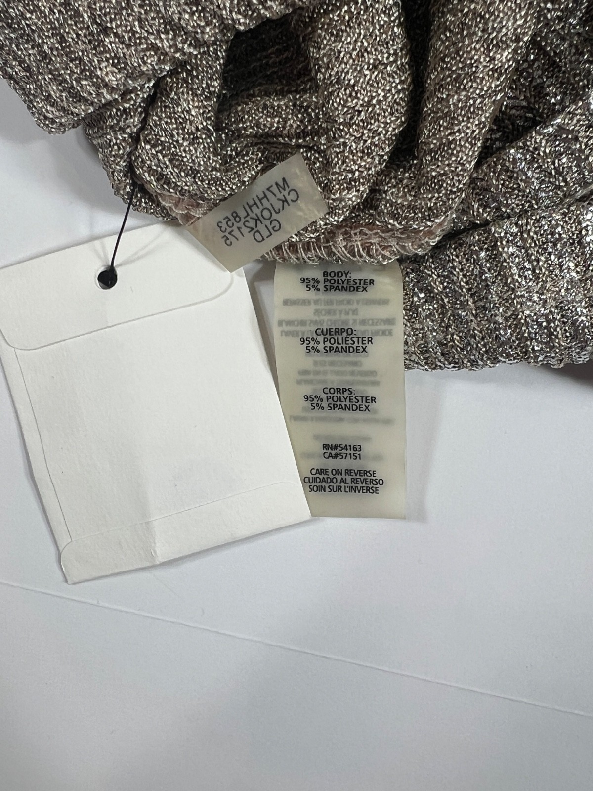 Calvin Klein Metallic Gold Shimmer Knit Top Side Ruched Blouse Womens Size XL