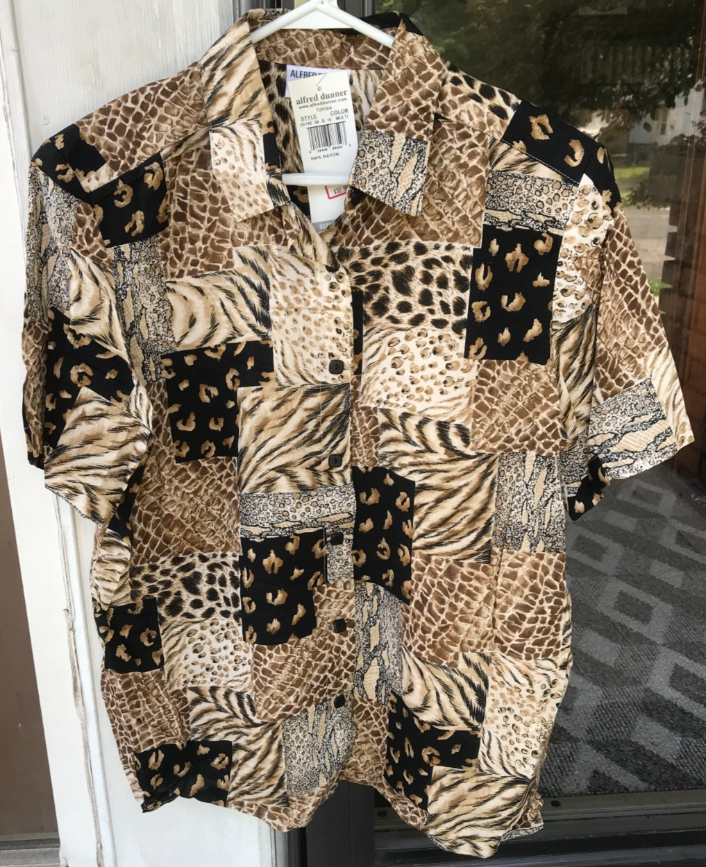 Alfred Dunner sz 14 Animal Print SS Blouse 100% Rayon Tunisia NWT $42 K