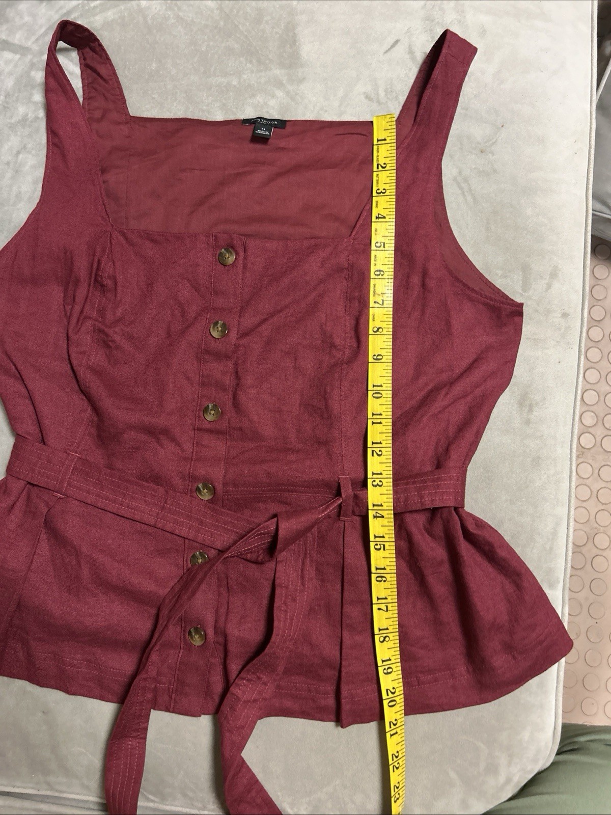 Loft Square Neck Belted Top Sleeveless Raspberry Size 12