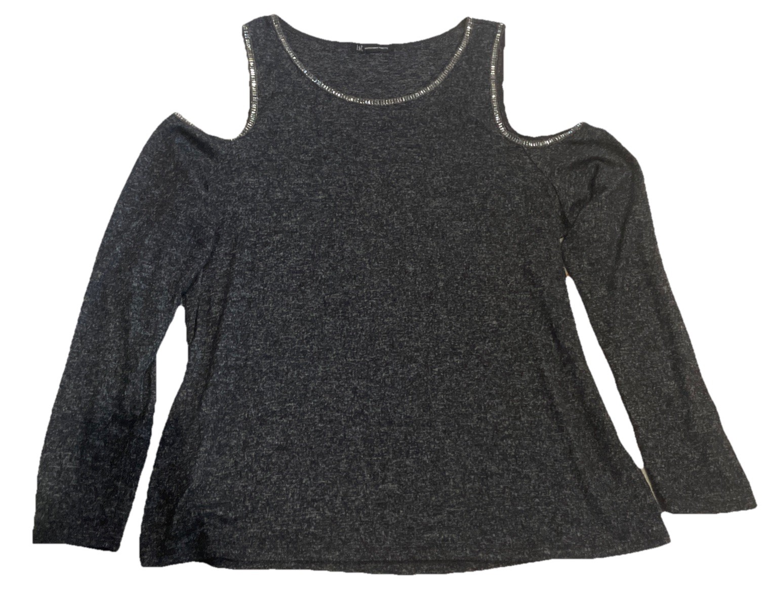 Women’s INC Top Shirt XL Gray Jewels Cold Shoulder Long Sleeve Soft pre-owned