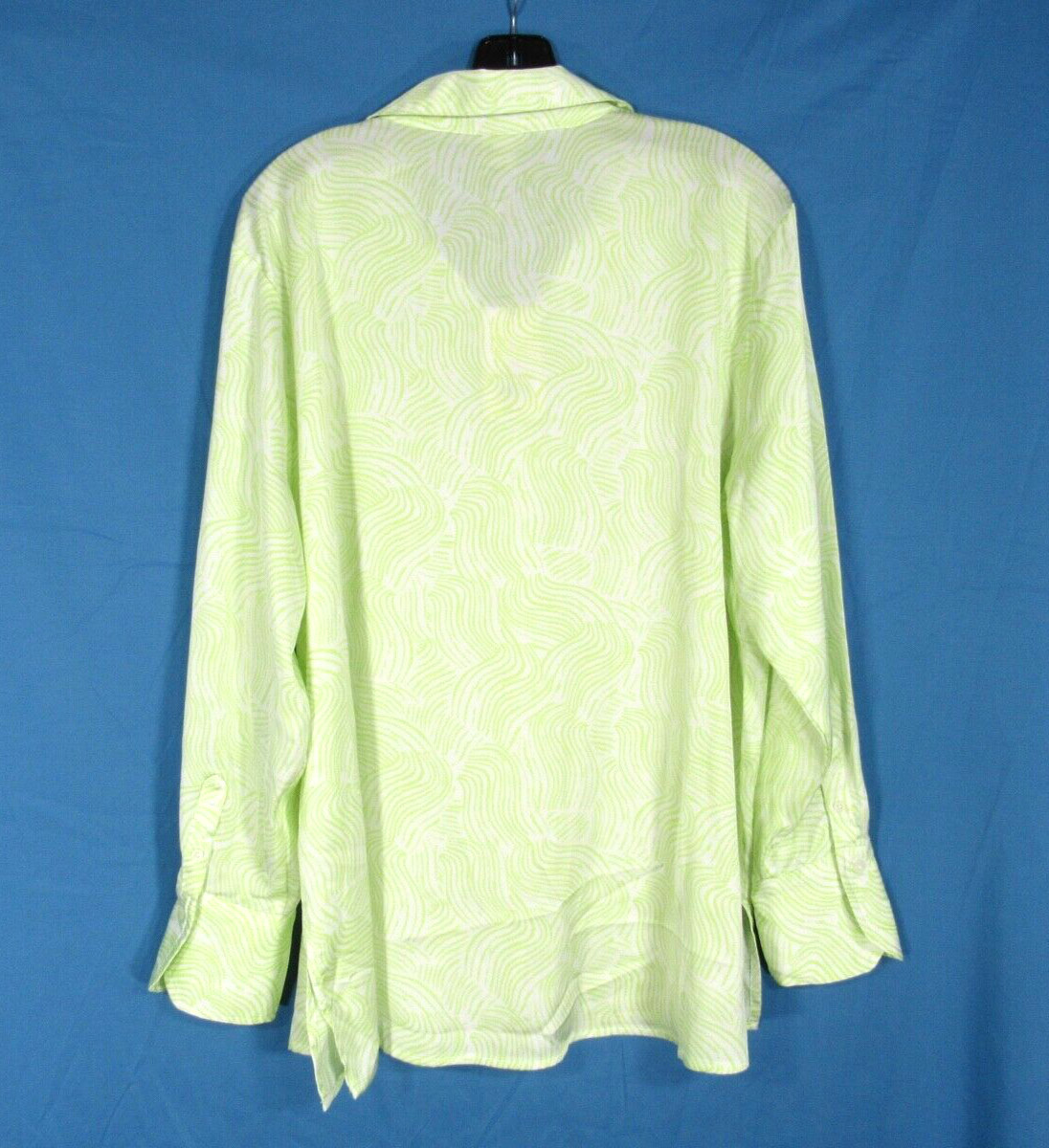 NWT A NEW DAY Green/White STRIPE PRINT Satin SLIT HEM Button-Up BLOUSE TOP Sz L