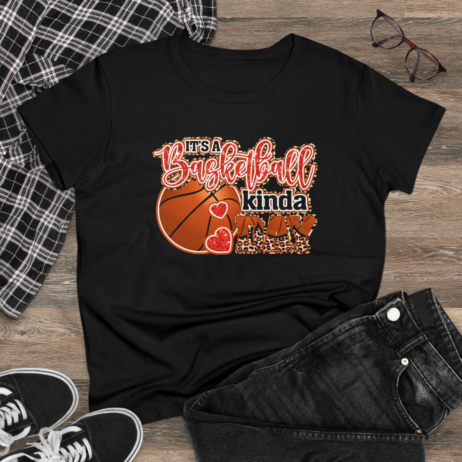 Basketball Womens Girls Baketball Kinda Day Crafty Graphic Ladies Black T Shirt