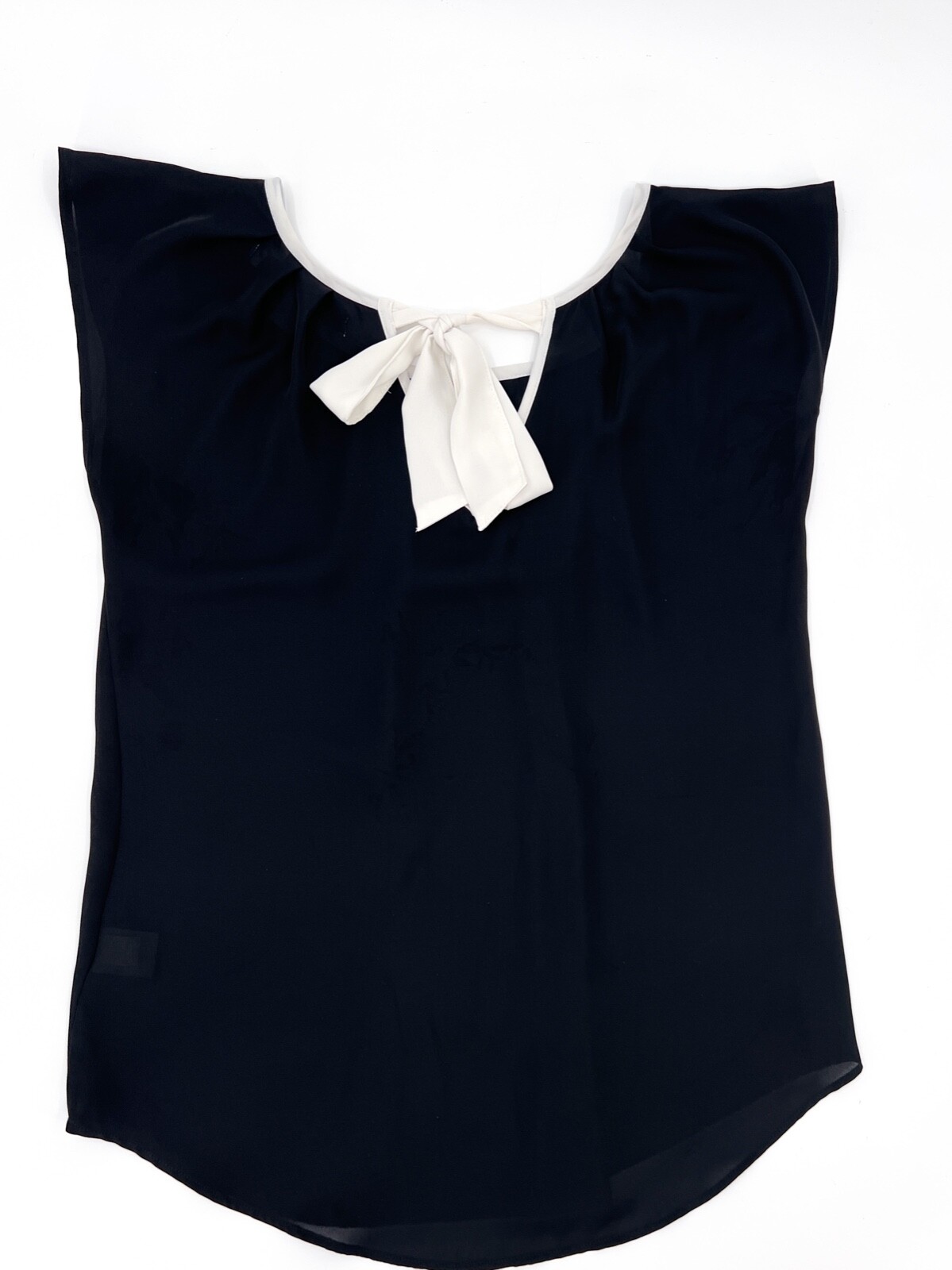 LC Lauren Conrad Shirt Womens Extra Small Black Bow Tie Short Sleeve Round Neck
