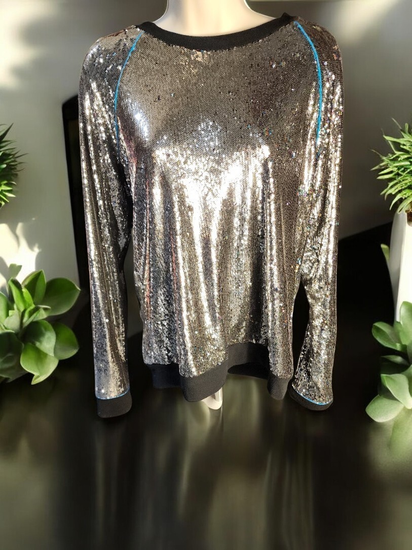 Nicole Miller Artelier Blouse Women S Silver Metallic Glitter Party Y2K Style