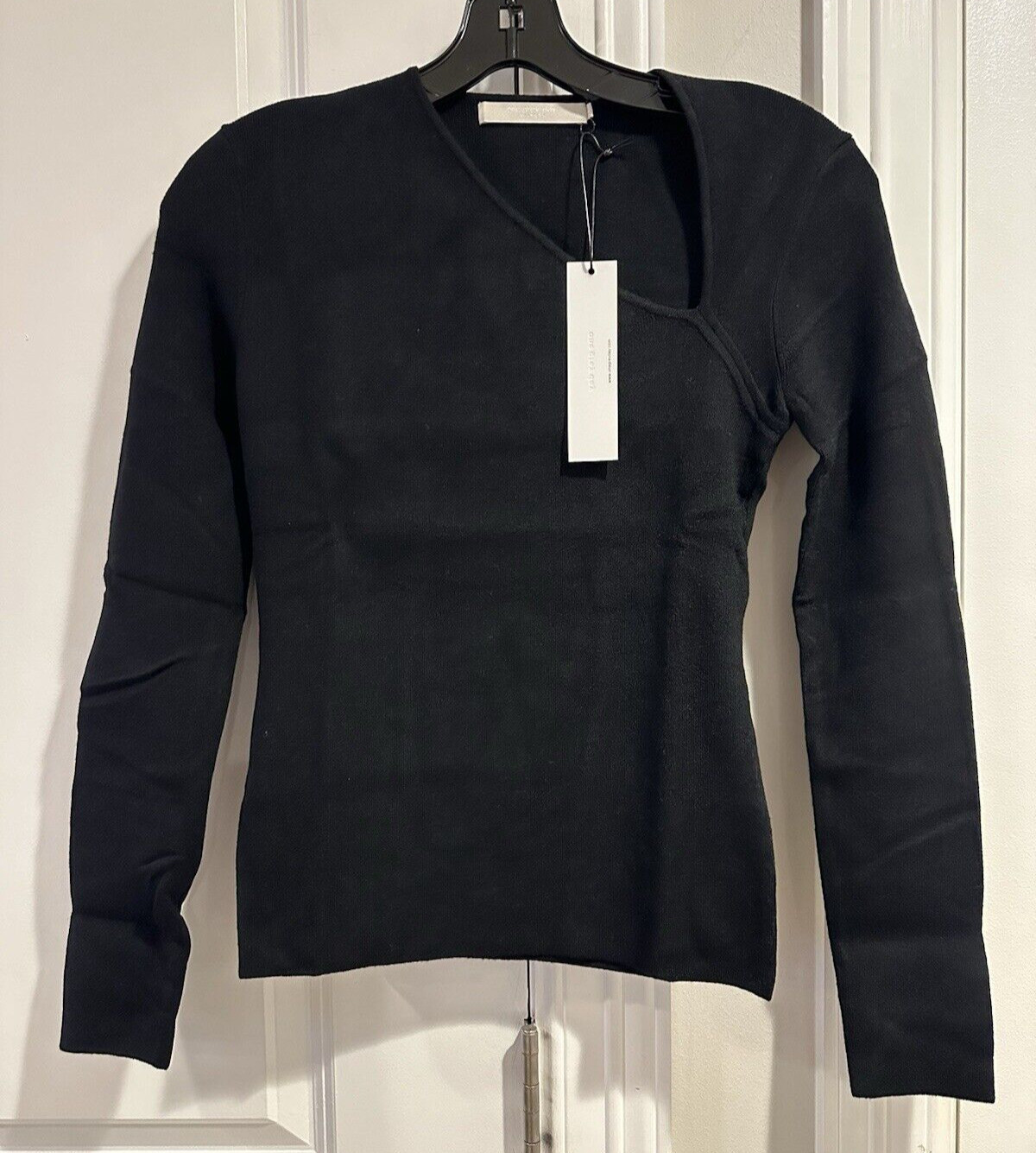 REVOLVE One Grey Day Asymmetrical Neck Black Leon Sweater Top Size S, NEW $168