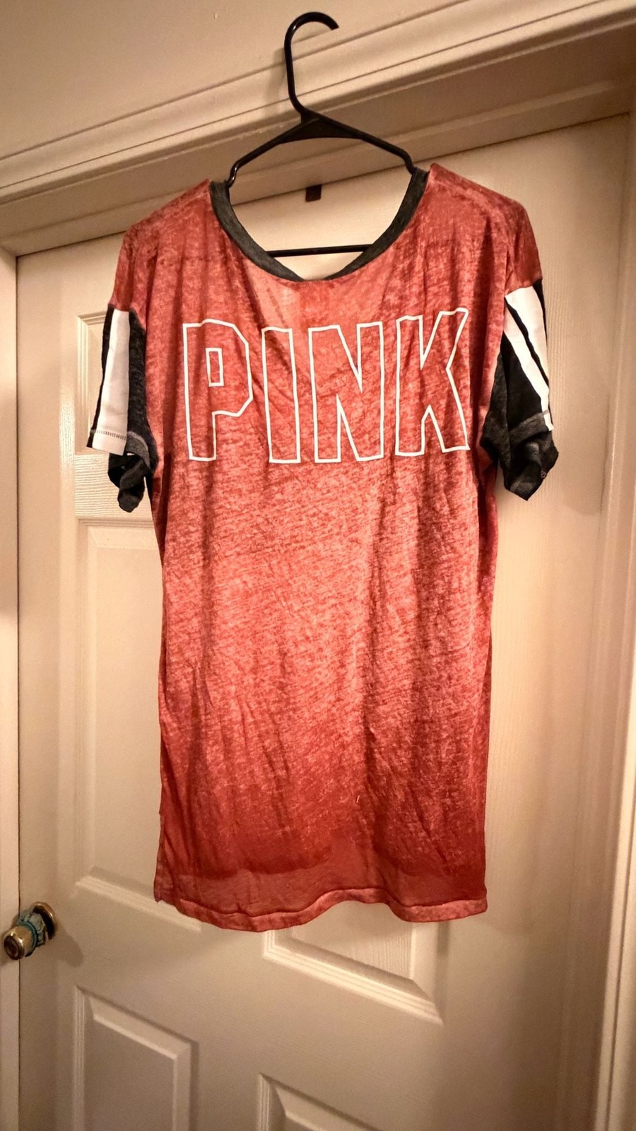 PINK Victoria’s Secret Burnout V-Neck T-Shirt with Large Back Spell-Out Logo