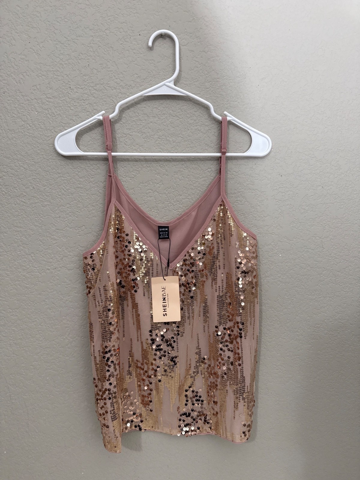 Sheinbae Pink Sequin Tank Top Adjustable Straps Lightweight Womens XL