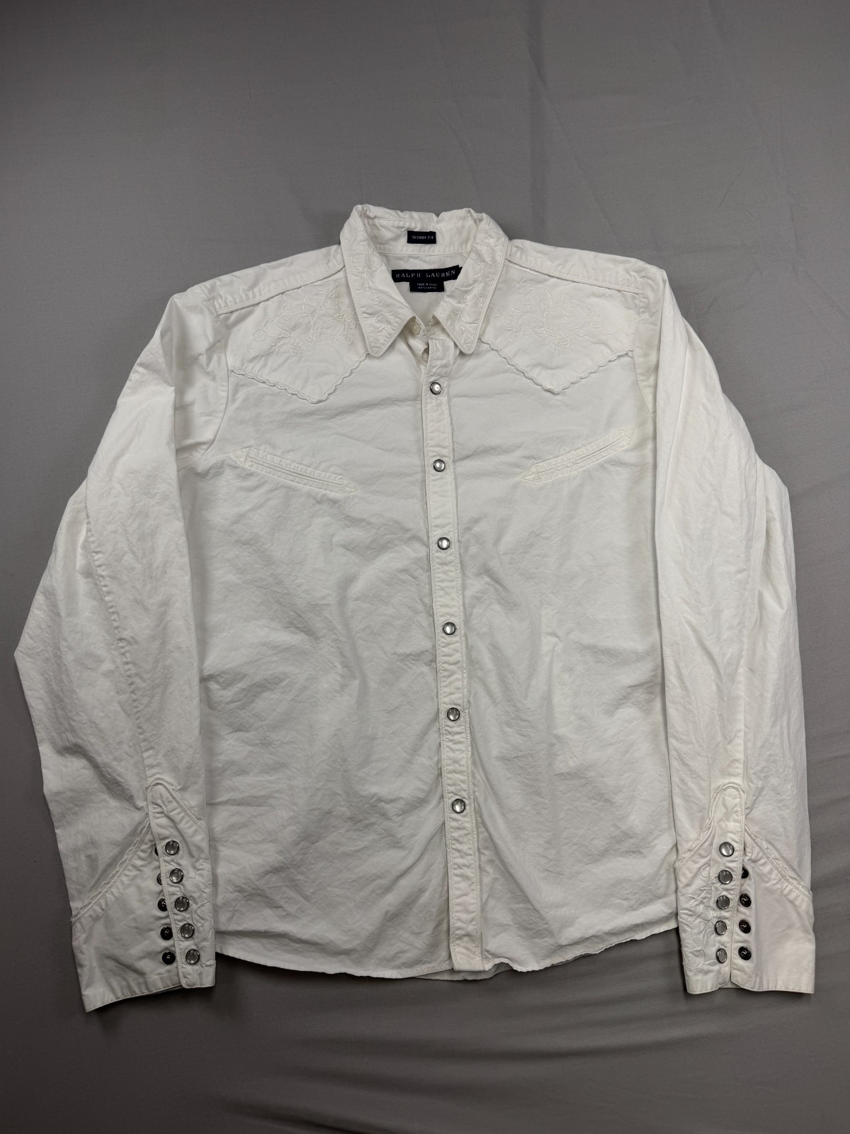 Ralph Lauren Western Shirt 12 Women’s Pearl Snap Cowboy Cowgirl Floral Skinny