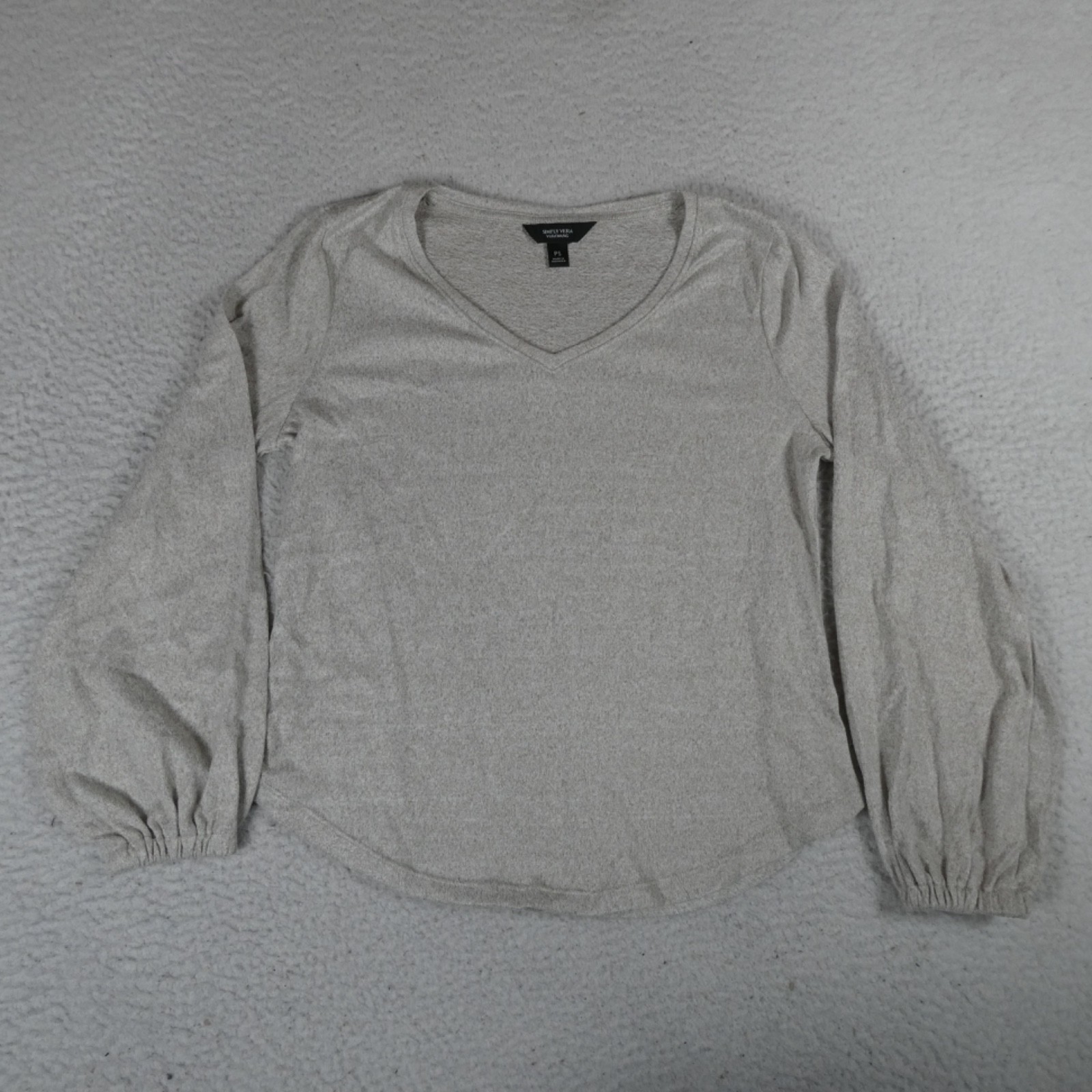 Simply Vera Vera Wang Top Women Size PS Gray V-Neck Polyester Spandex Blend