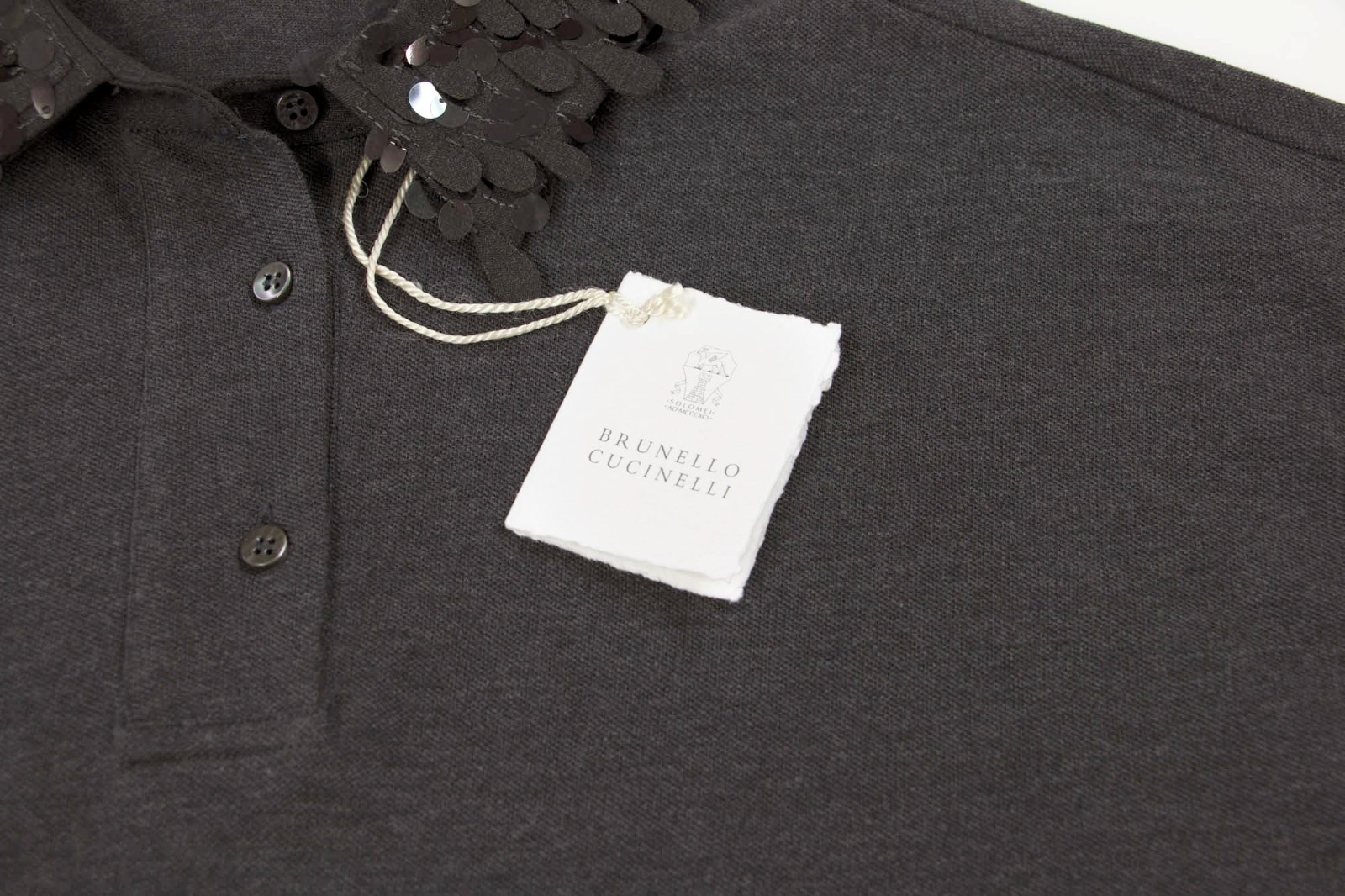 NWT$1995 Brunello Cucinelli Women’s Polo W/Shiny Sequined Collar Appliqué M W242