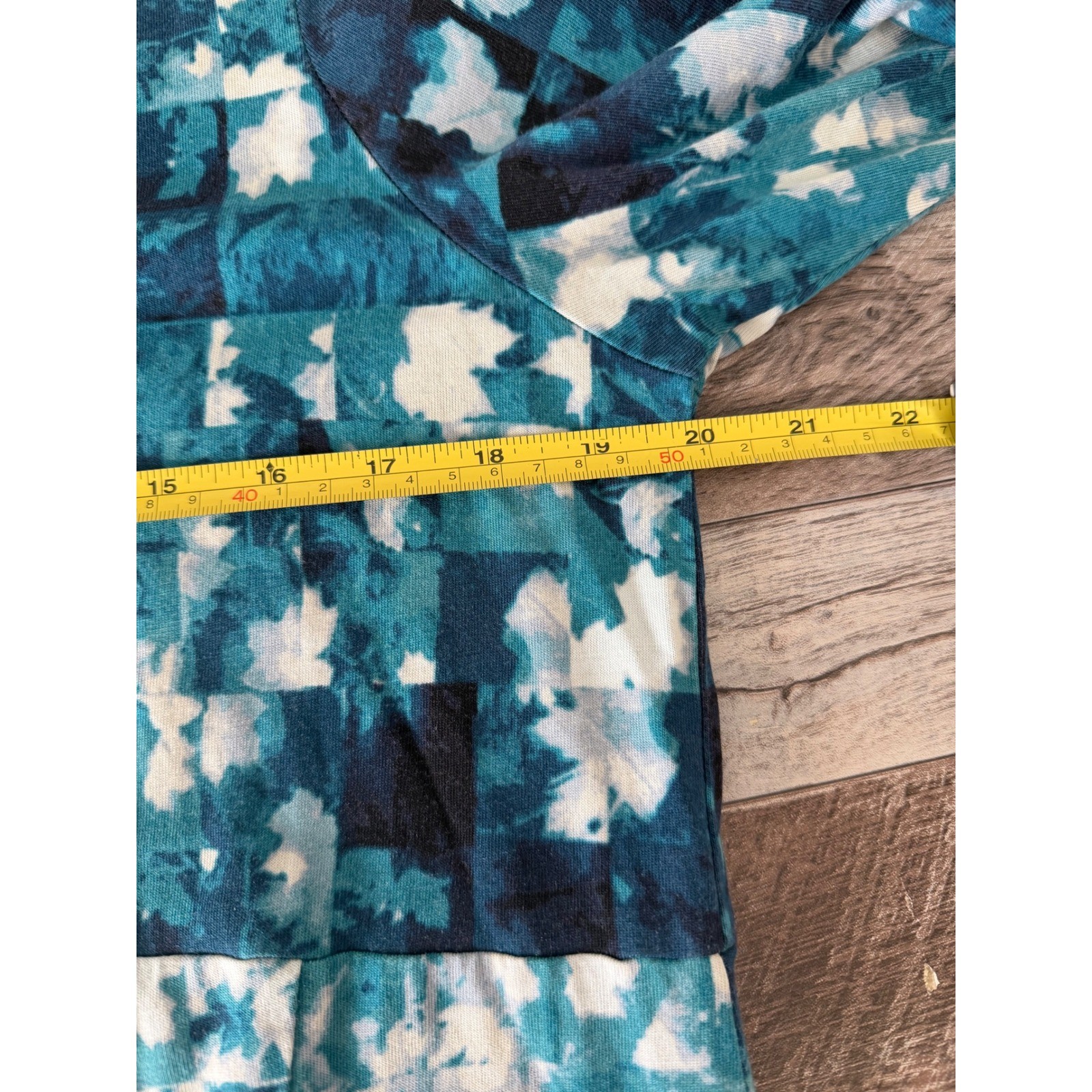 Pure Jill Tunic Top Large Blue Abstract Geometric Long Sleeve V-Neck