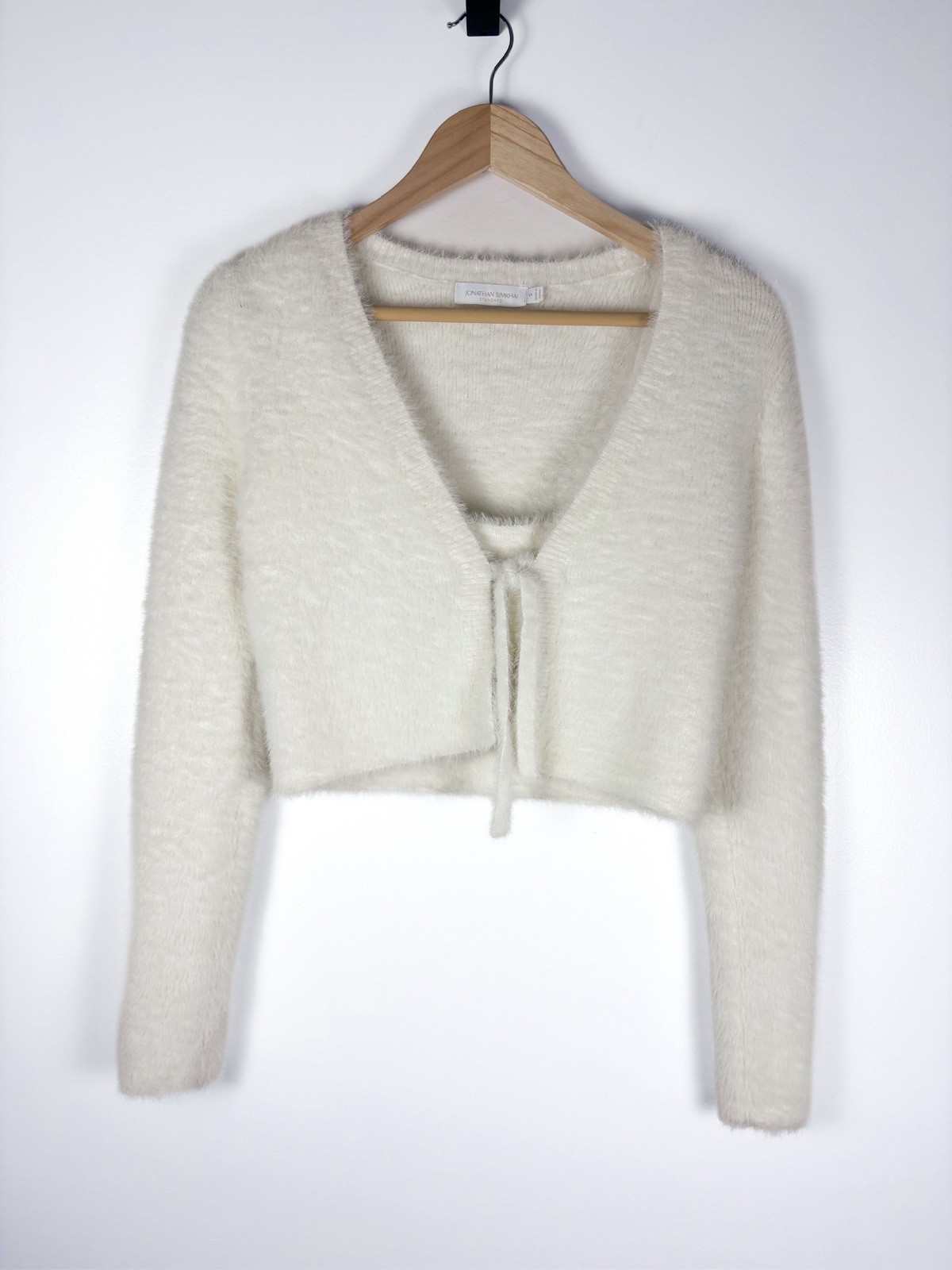 Jonathan Simkhai Standard Axel Fuzzy Knit Tie Front Cardigan Crop Tank Top Set S