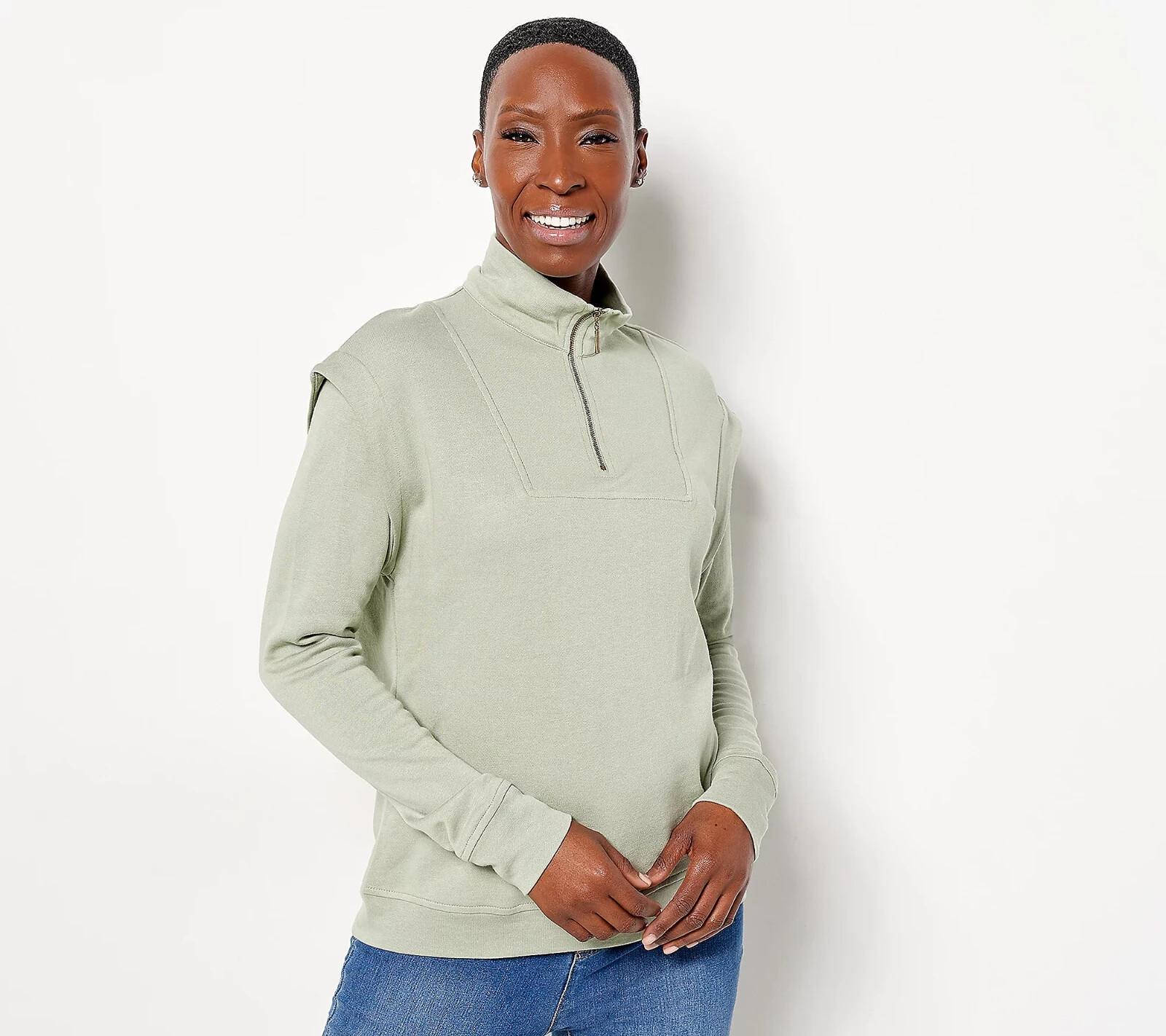 Laurie Felt French Terry Cotton Rayon Half-Zip Pullover Faded Sage XL A471800