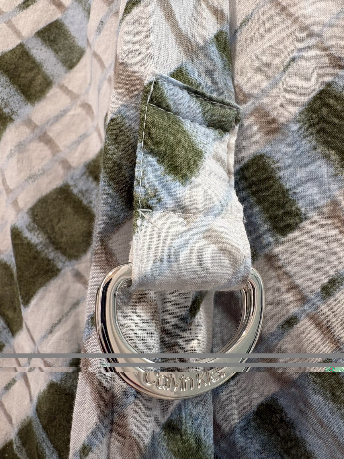 Calvin Klein Women’s 2XL Green Blue White Beige Plaid V-Neck Button Blouse