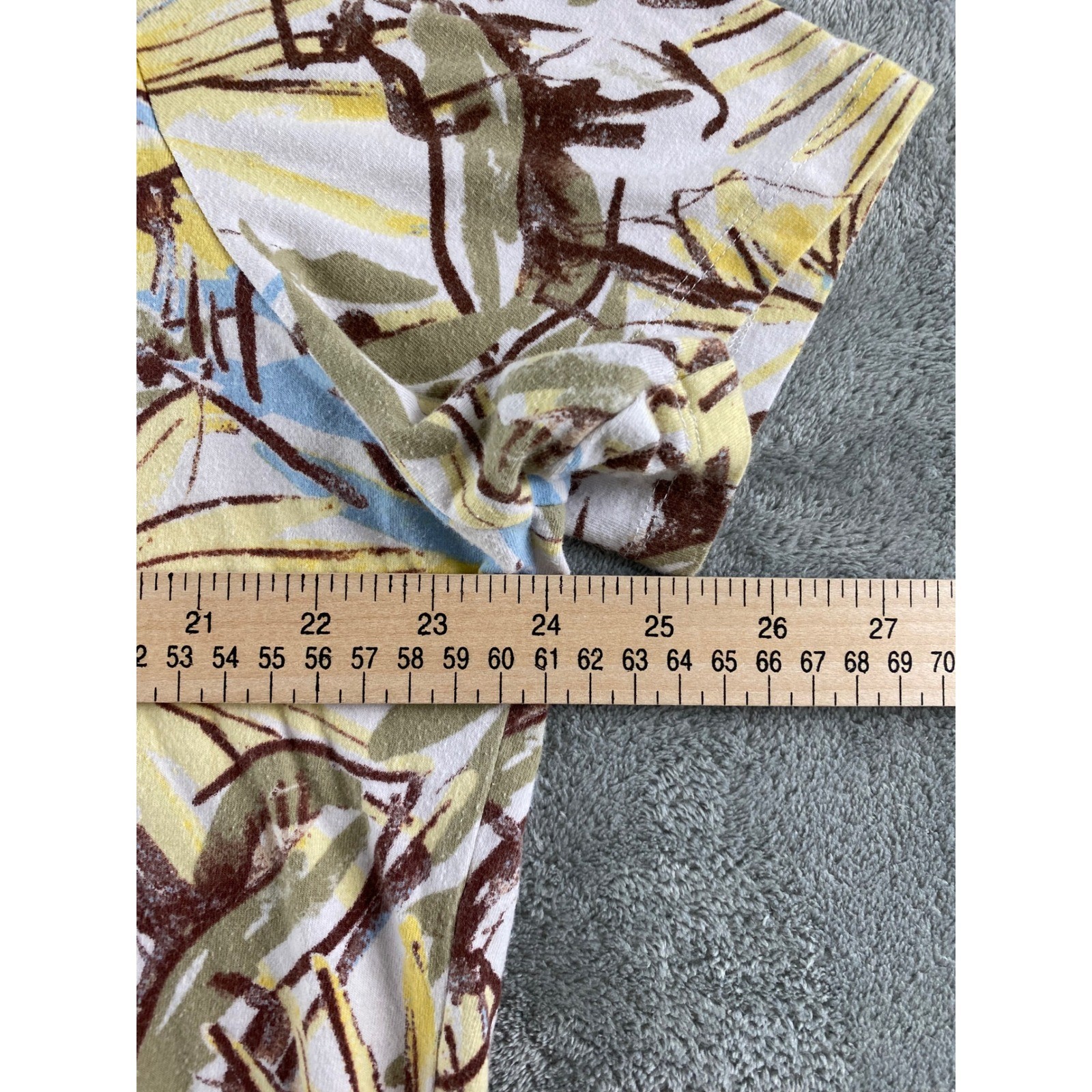 Coral Bay Woman 1X Tropical Palm Leaf Square Neck Short Sleeve Top Brown Yellow