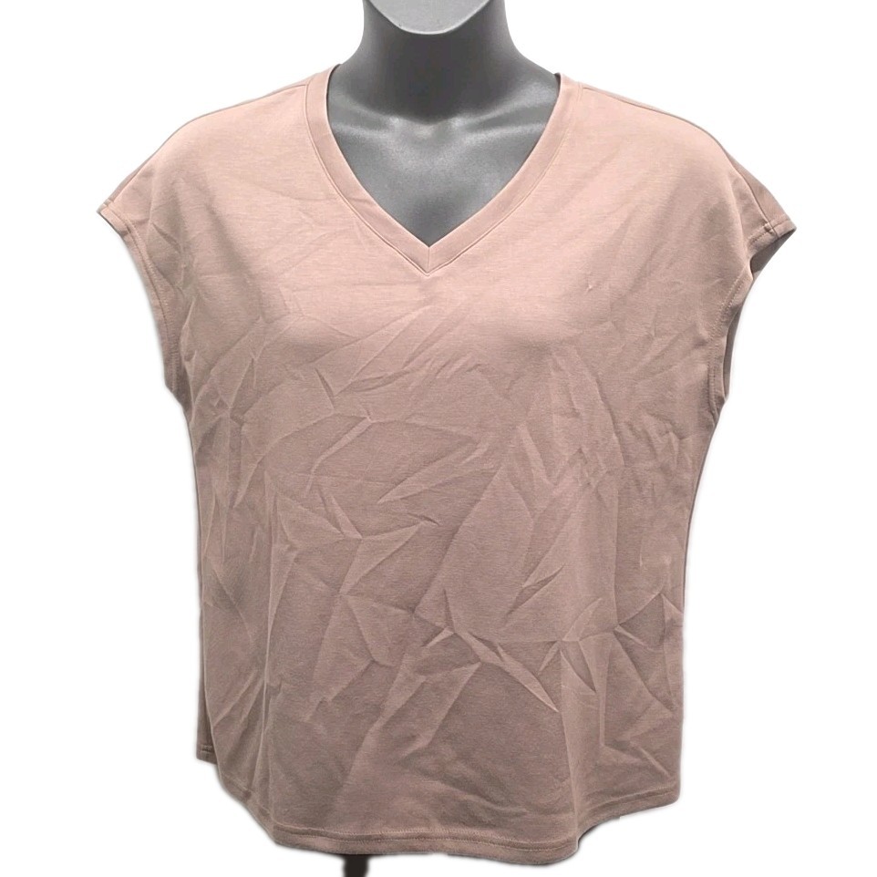 Unbranded V Neck Cap Sleeve Top Brown Soft Stretch Basic Tee sz XL