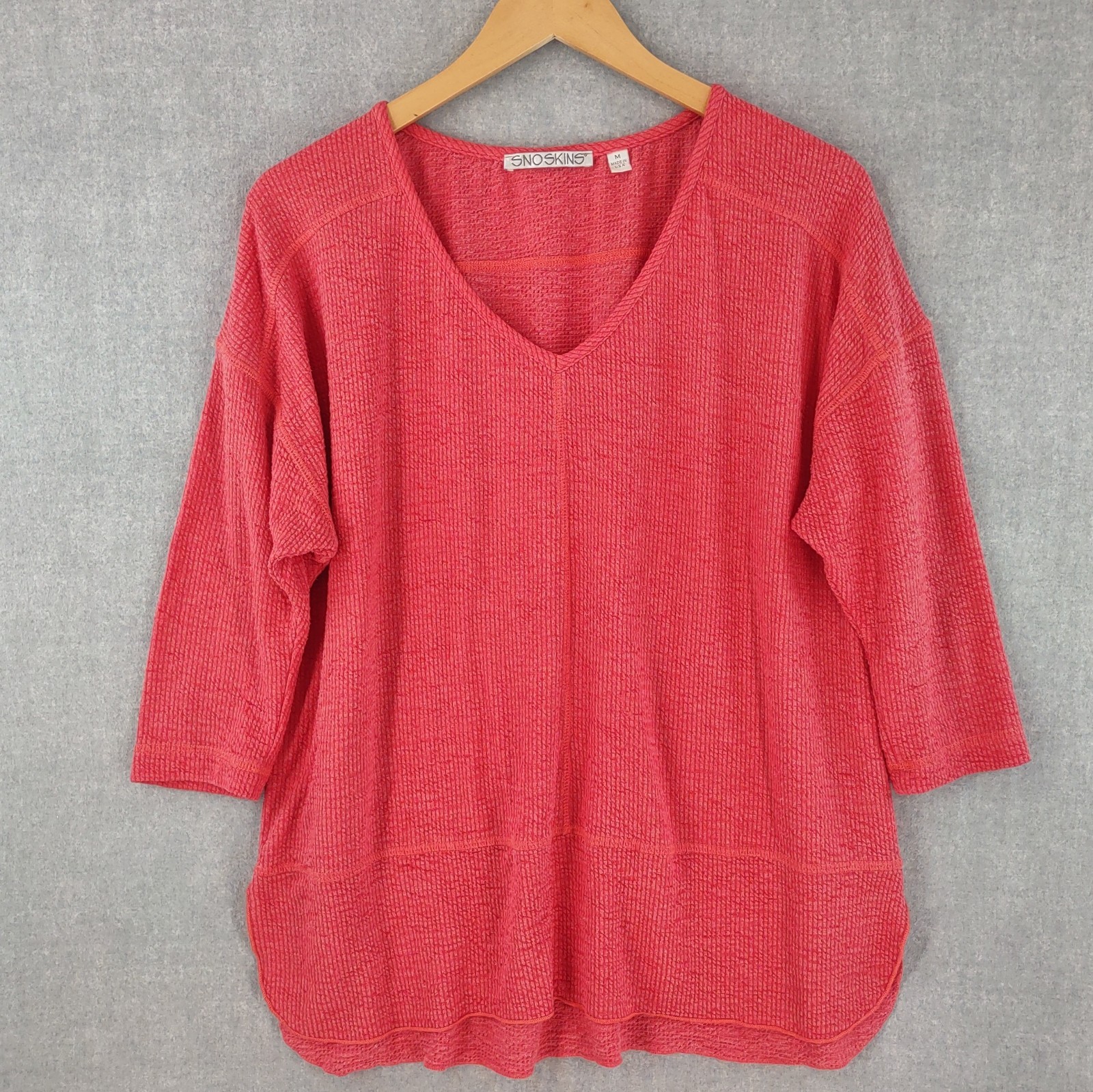 SnoSkins Top Medium Coral Red Thermal Dolman Pullover Cozy Outdoor Cabin Chic US