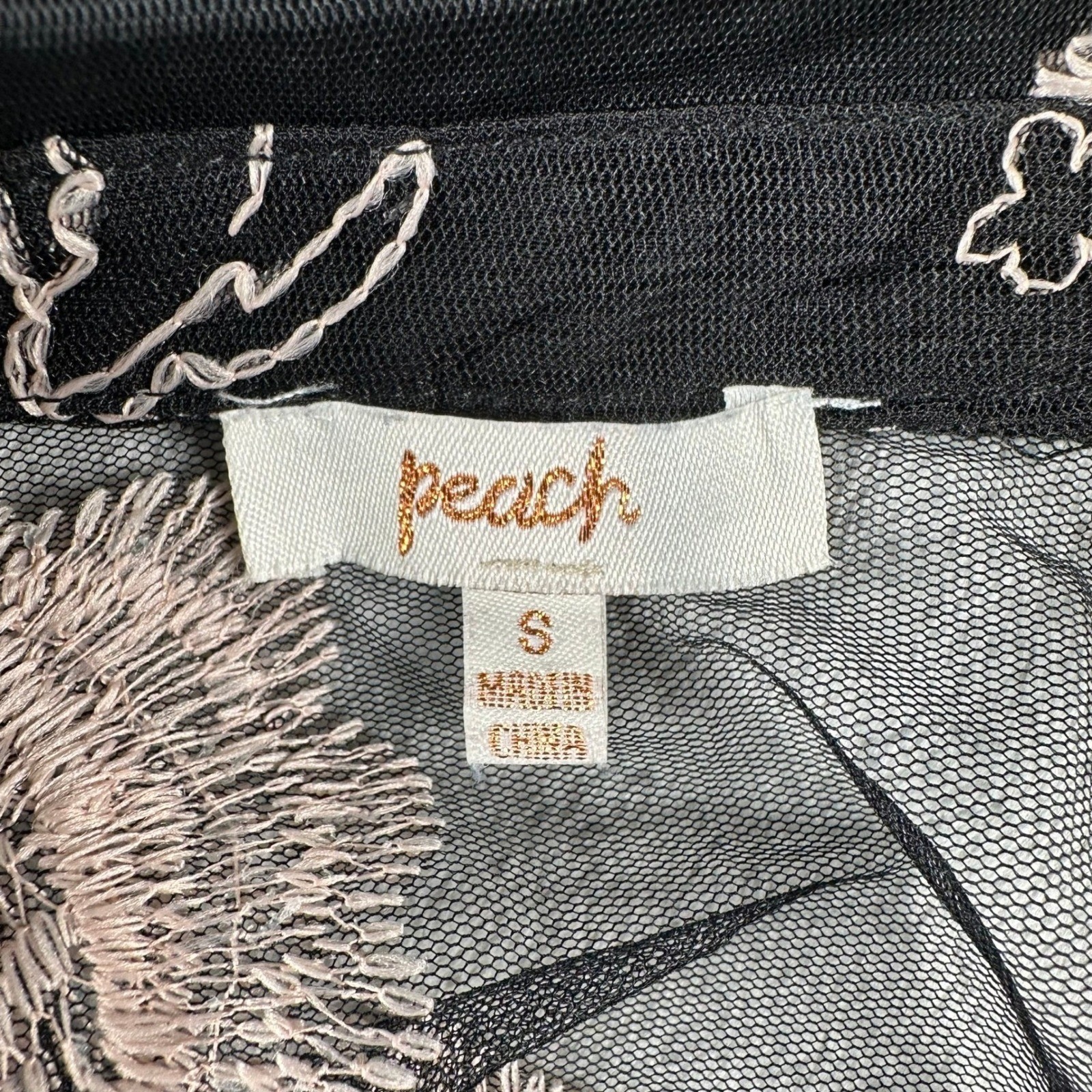 Peach Blouse Women S Transparent Mesh Pink Floral Embroidered Sheer Back Balloon