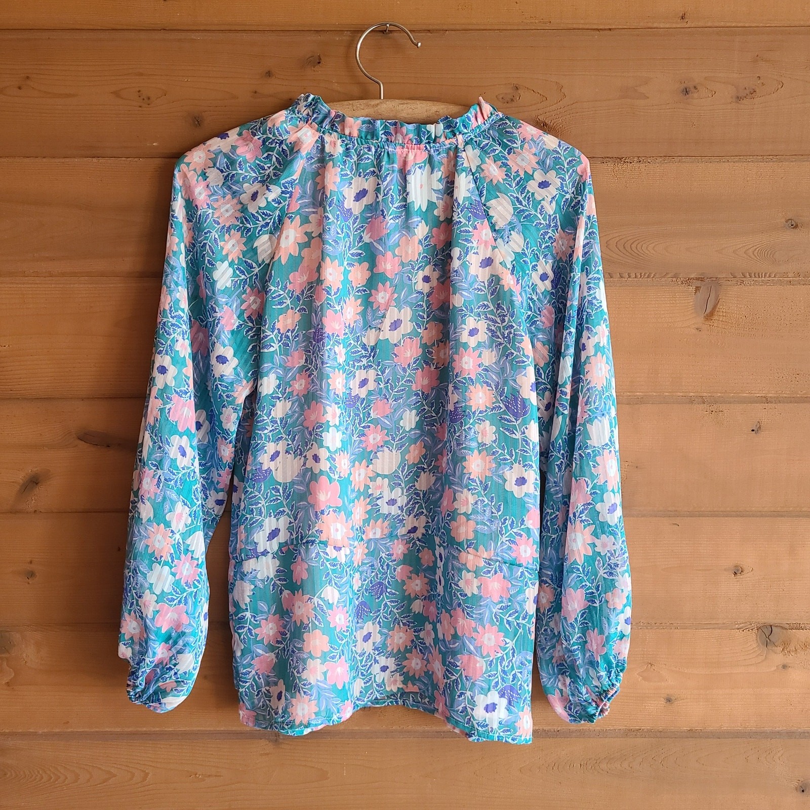 Jade Melody Tam Floral Top Blouse NWT S Tie Neck Garden Cottagecore Preppy Shirt