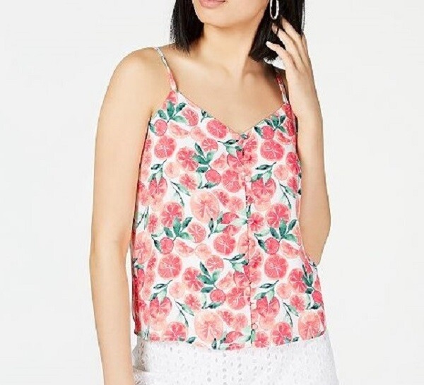 Maison Jules Womens XS Orange White Citrus Splash Button Down Camisole Top NWT