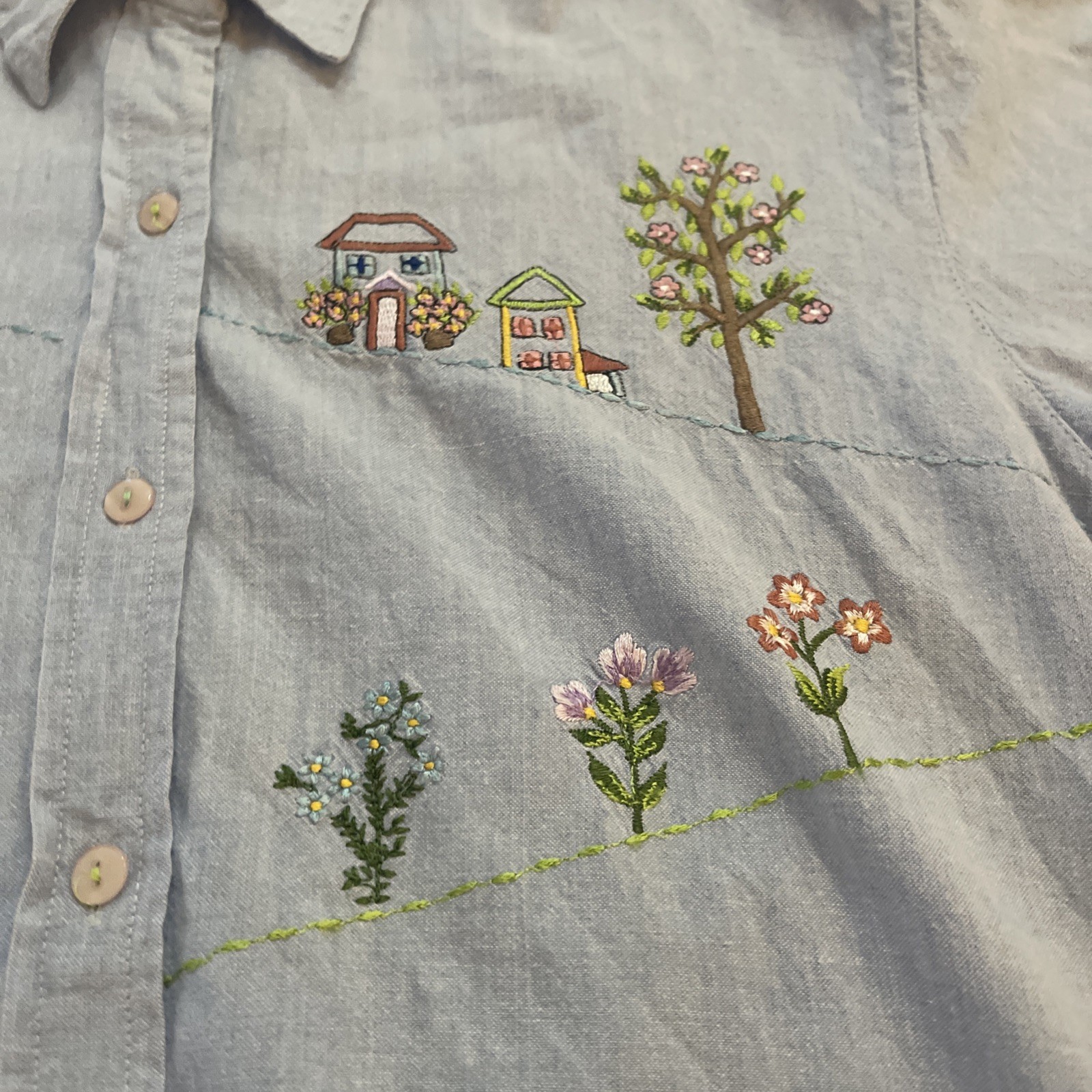 Vintage Citicraze Blue Denim Button Up Top Women’s M Cottagecore Light Wash