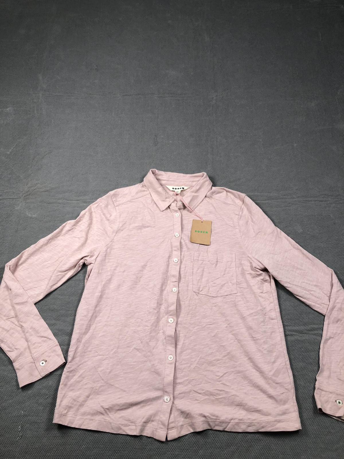 Boden Shirt Womens 8 Pink Collared Long Sleeve Button Front Jersey Top NWT