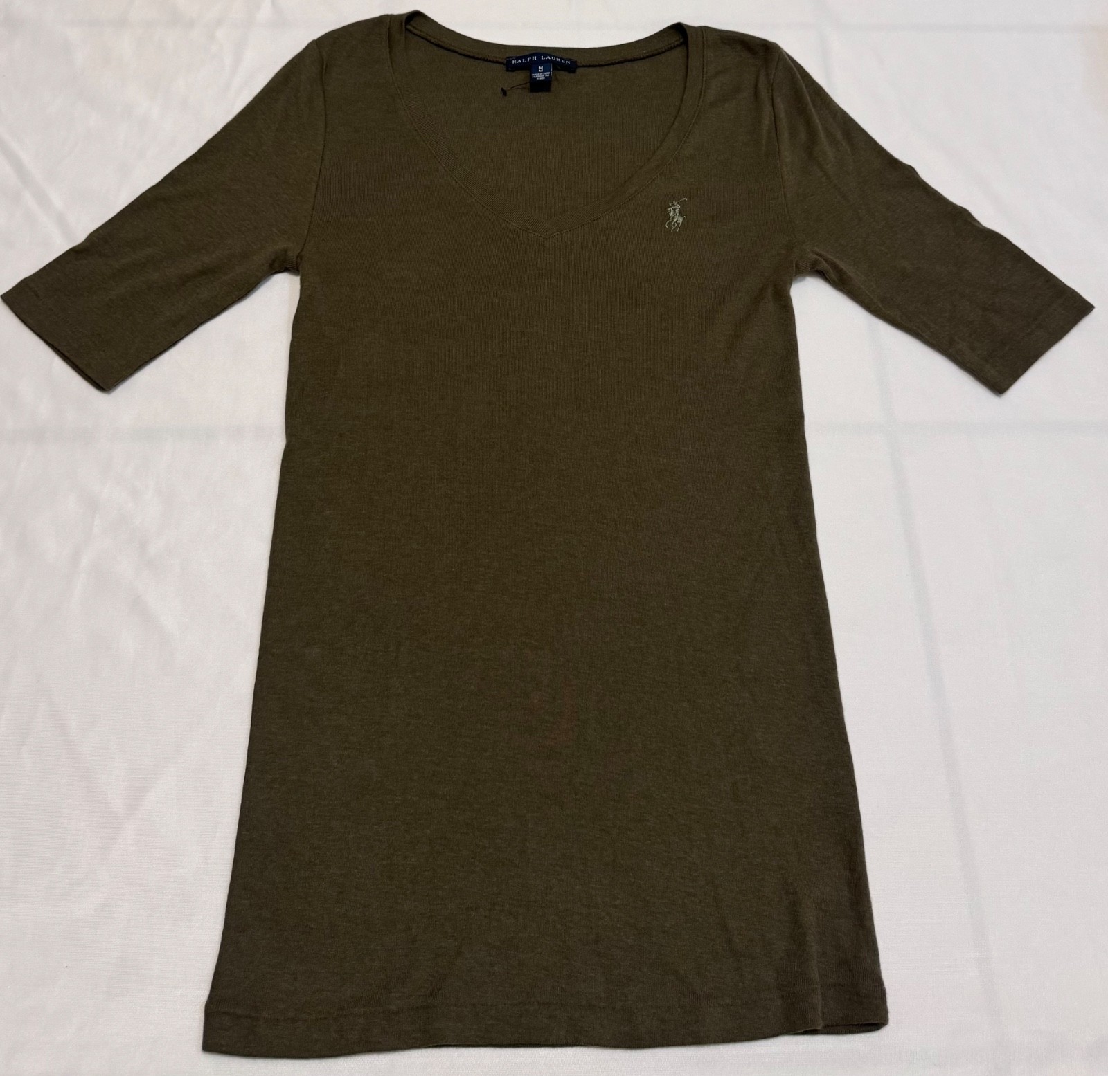 Ralph Lauren T-Shirt Women’s Military Green Cotton V Neck Everyday Size M NWOT