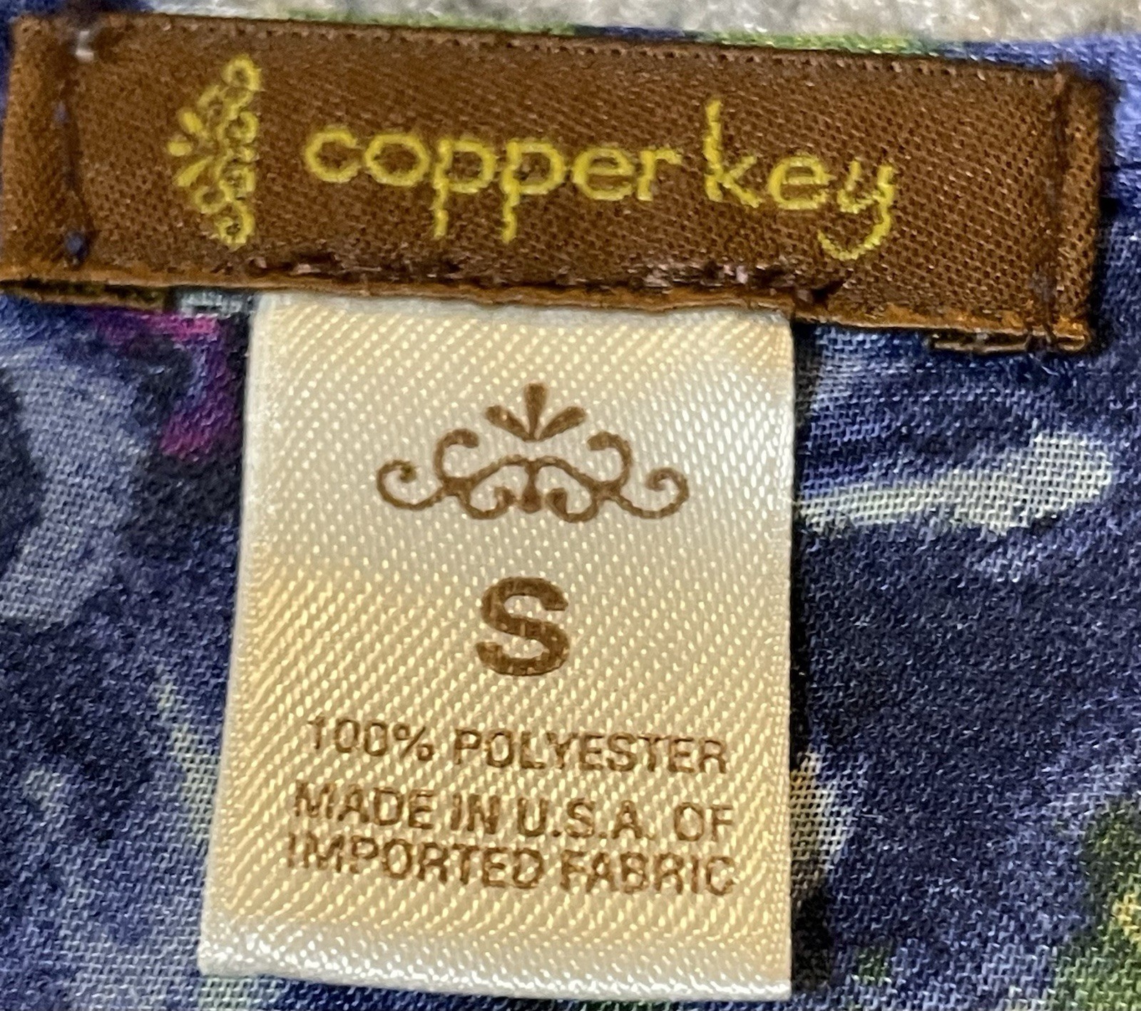 Copper Key Floral Blouse Sz S Blue Pink Butterfly Sleeve USA Made Boho Beach