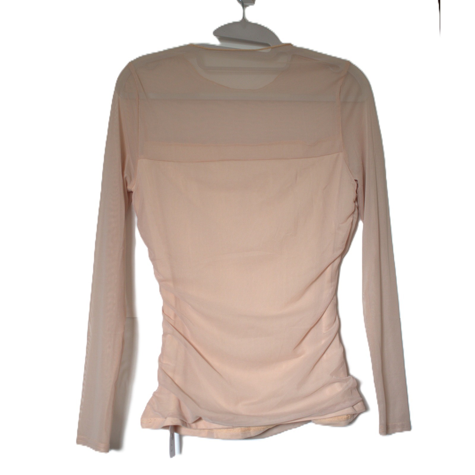 XIEERDUO Womens Peach Mesh Ruched Long Sleeve Top Sheer Yoke Size M