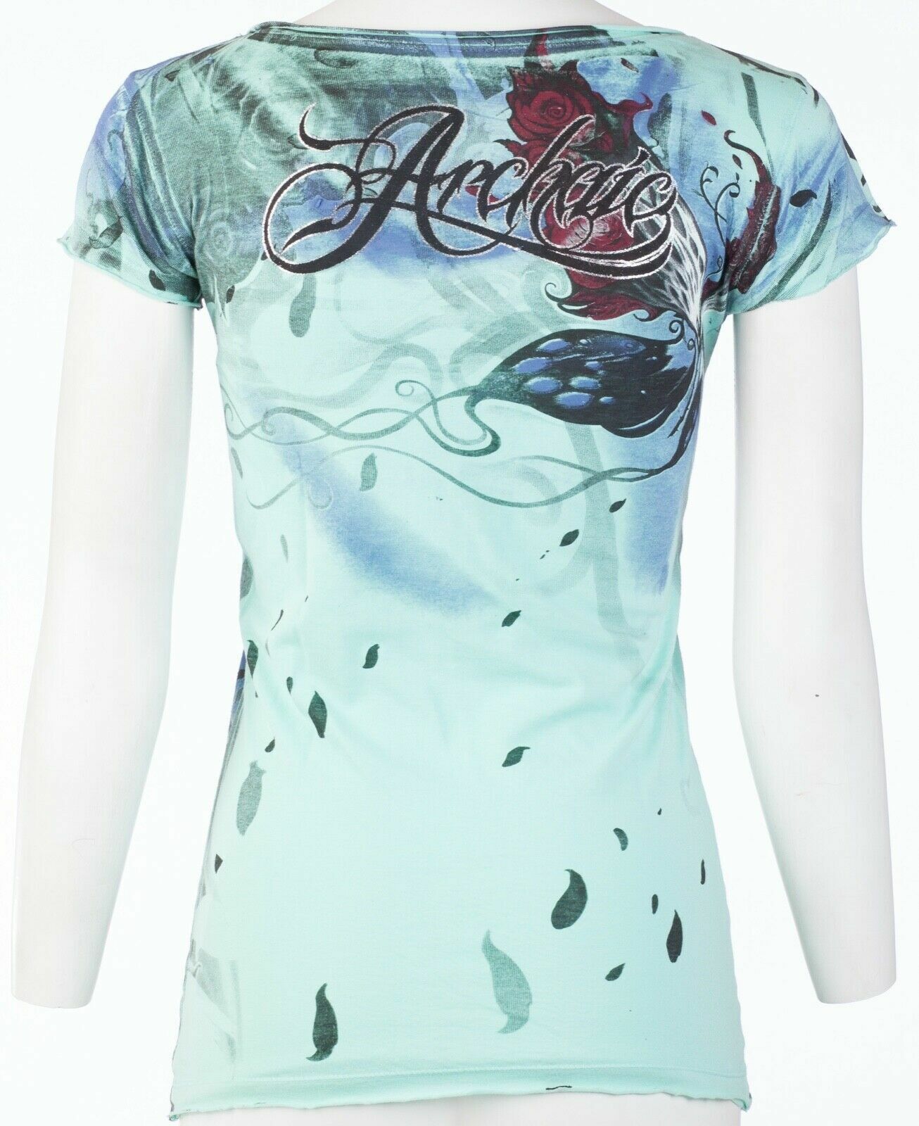 ARCHAIC by AFFLICTION Butterfly Long Goodbye Slim Fit Womens V-neck T-shirt S-XL