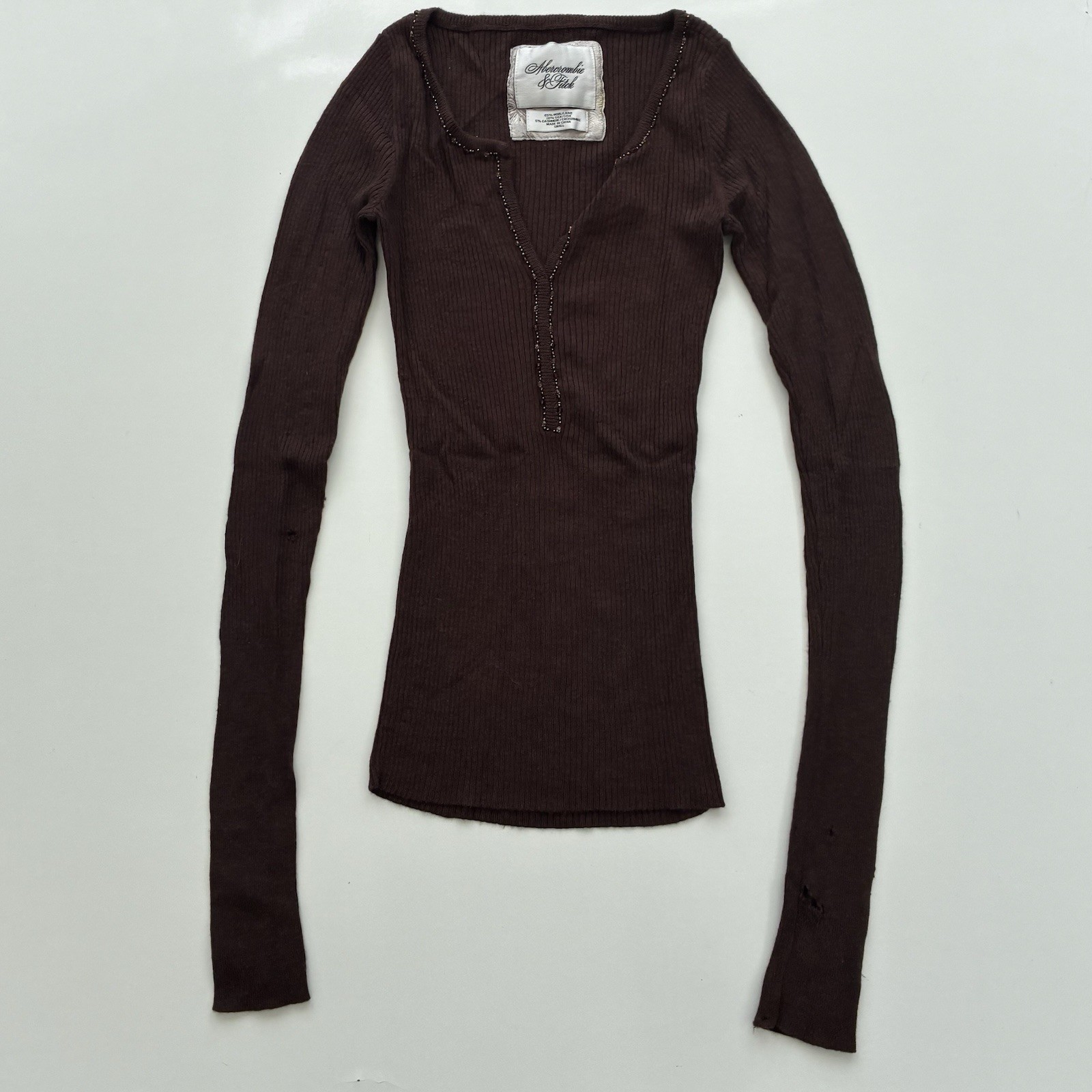 Vintage Abercrombie Brown Long Sleeve Ribbed Fitted Distressed Layering Small