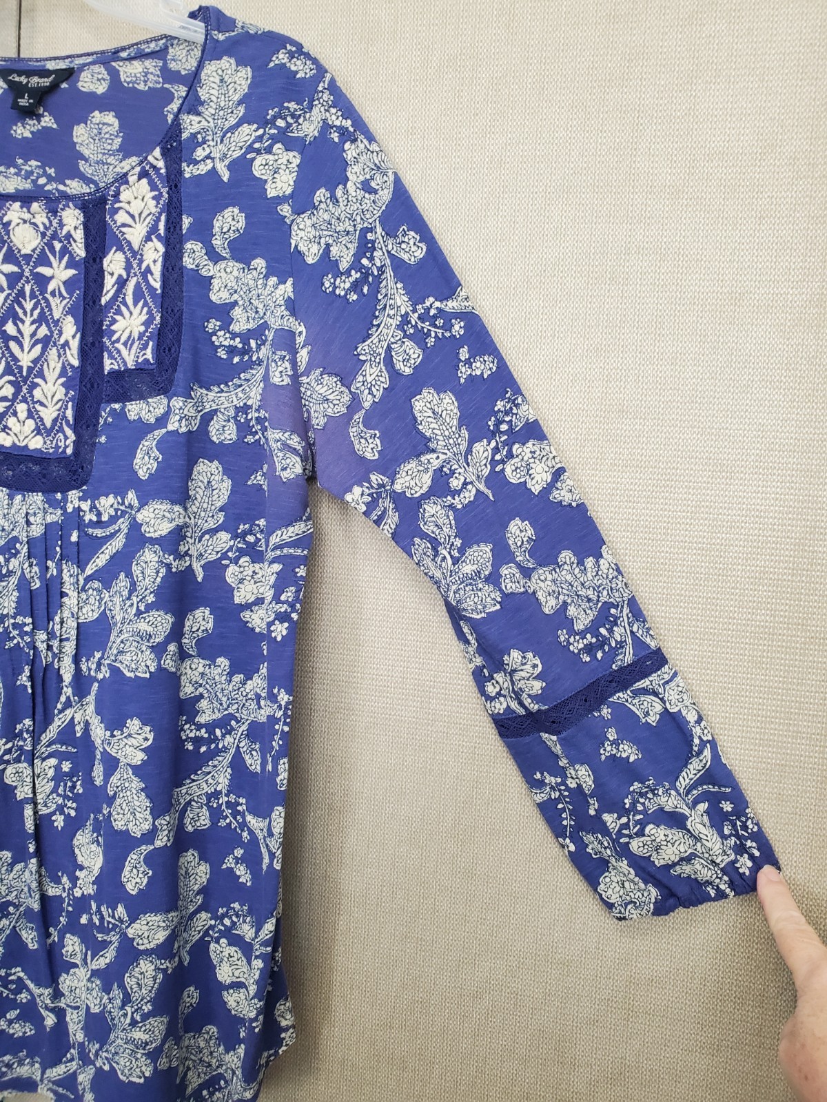 Lucky Brand Purple Embroidered Pleated Paisley Floral Print Knit Tunic Size L