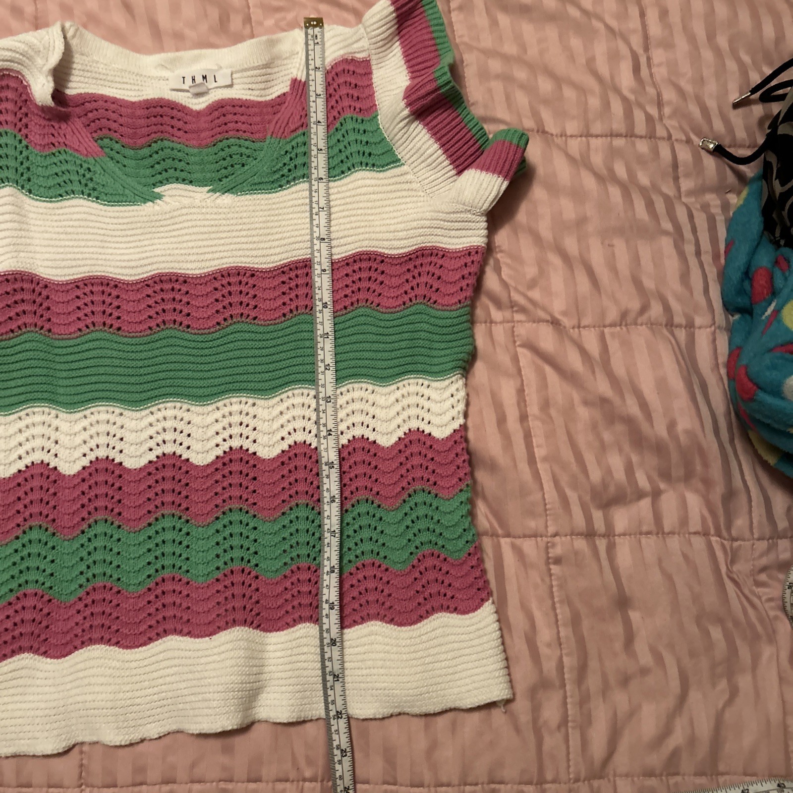 THML knit White Pink Green stripe Flutter top Size M
