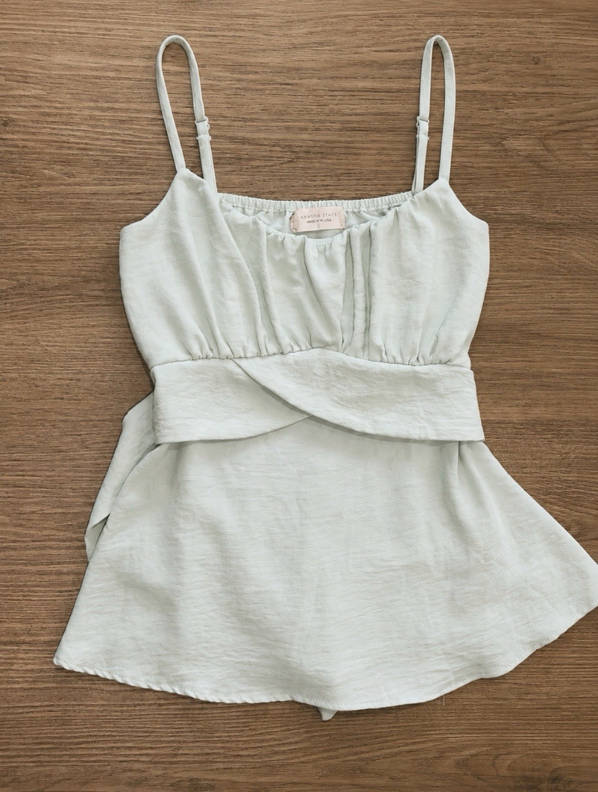 Altar’d State Women’s S Light Sage Linen Solid Square Neck Tie Waist Cami Top