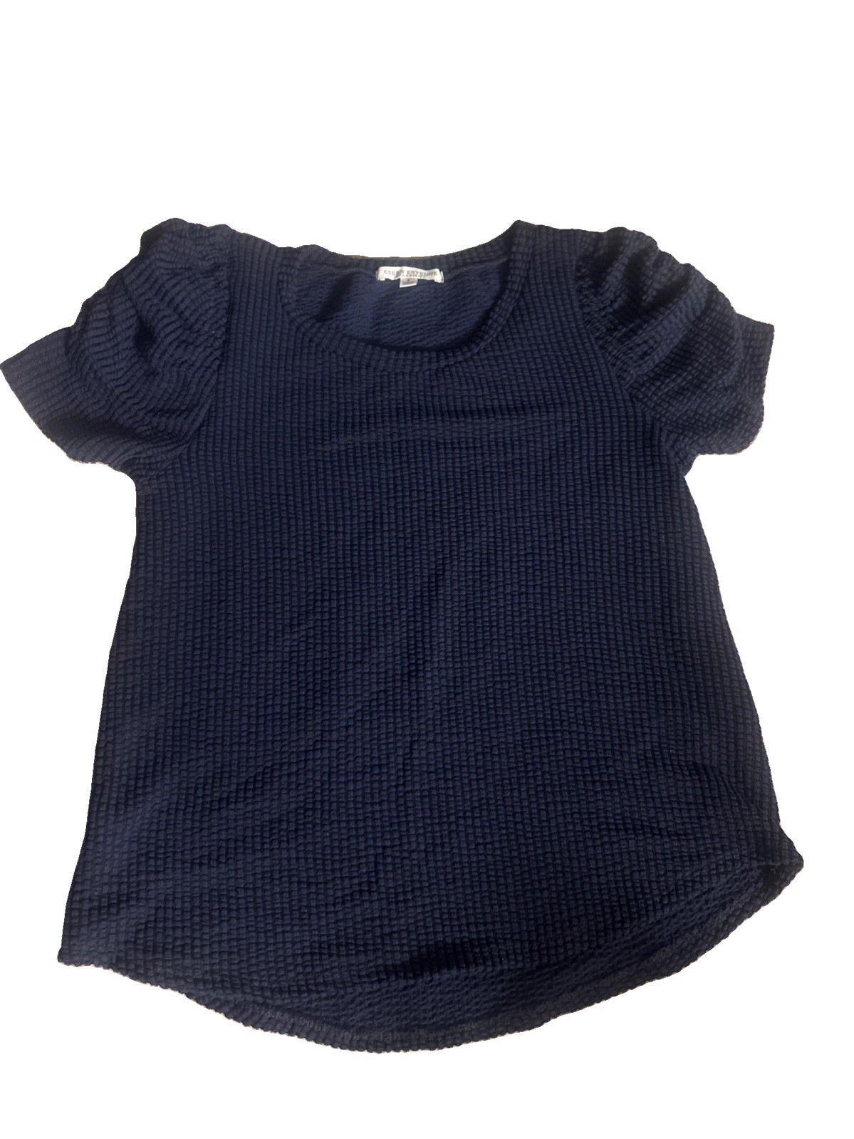 Green Envelope Los Angeles Navy Blue Waffle Knit Puff Sleeve Top Size S⁠