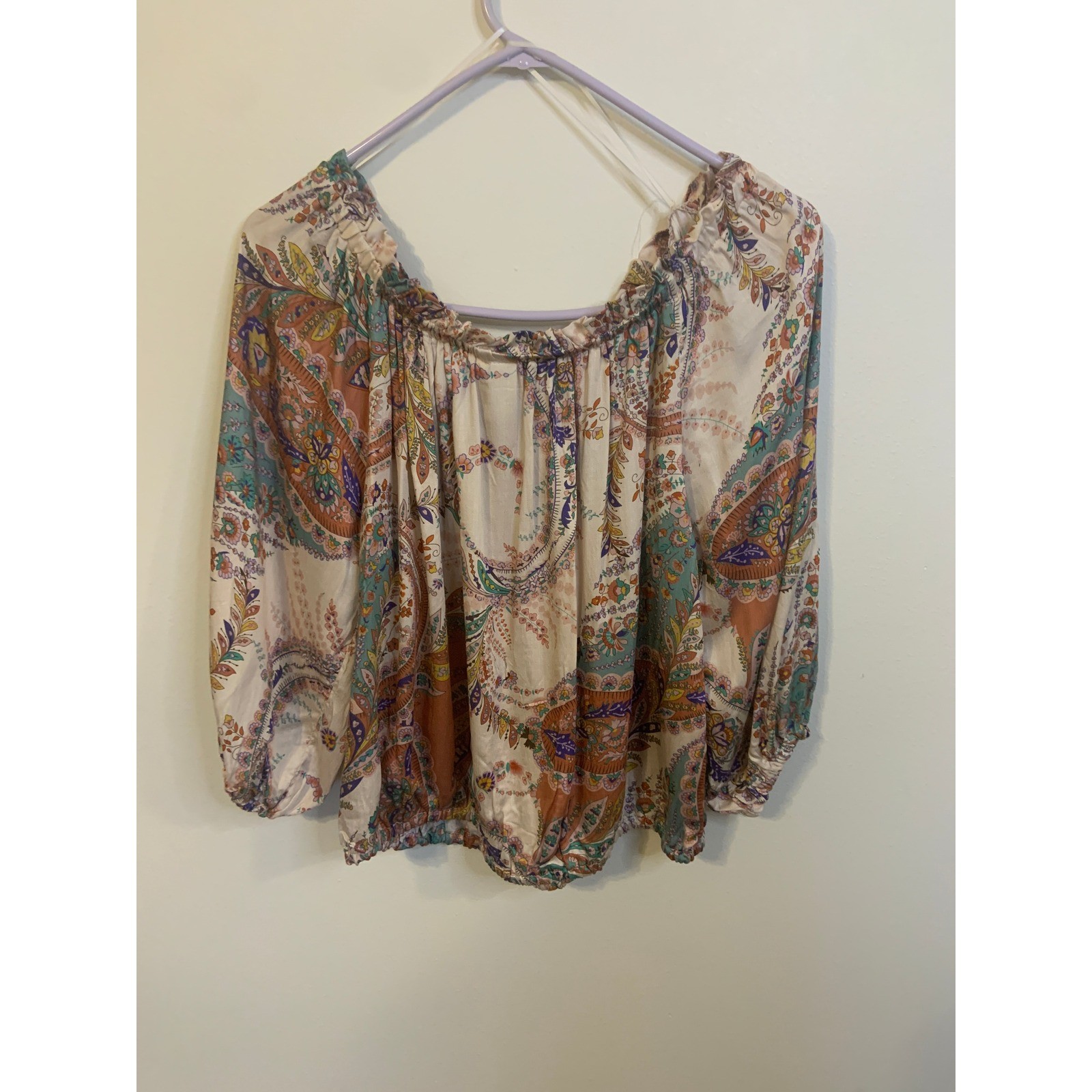 Joie Peasant Blouse Womens Large Multicolor Excellent Paisley Boho Crop Top