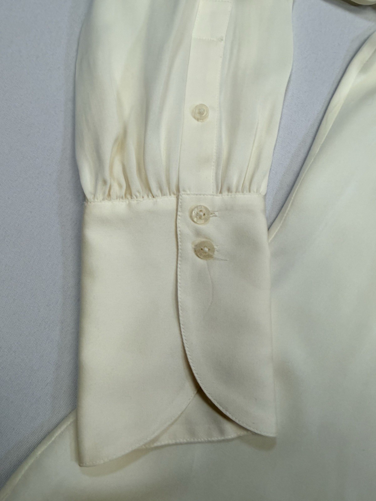 Ralph Lauren Shirt Blouse 100% Silk Ruffle Collar Bow Womens 10 Ivory New $119