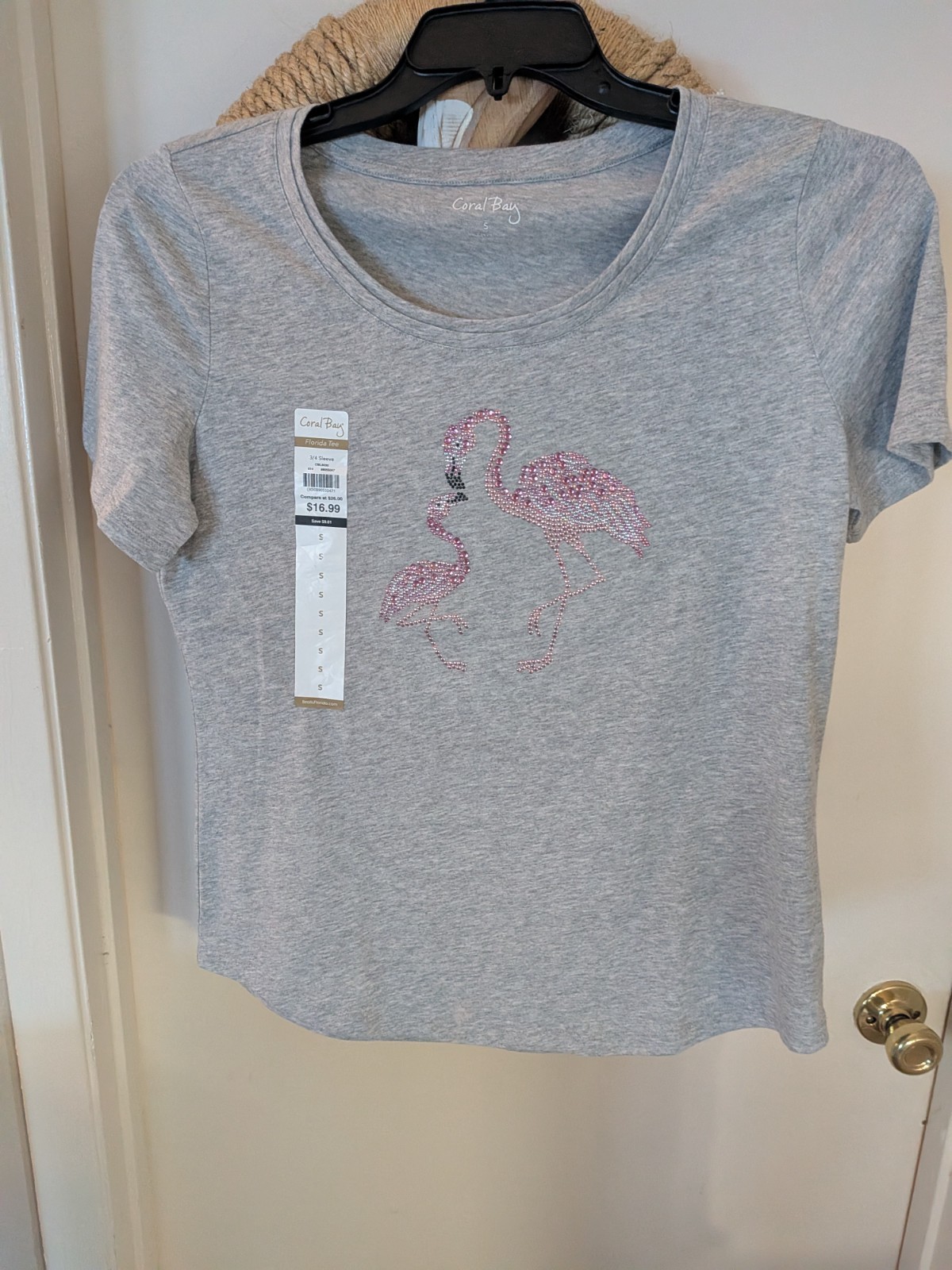 Coral Bay Sz. S Two Flamingo Blingy Beads on Front Top Ladies NEW