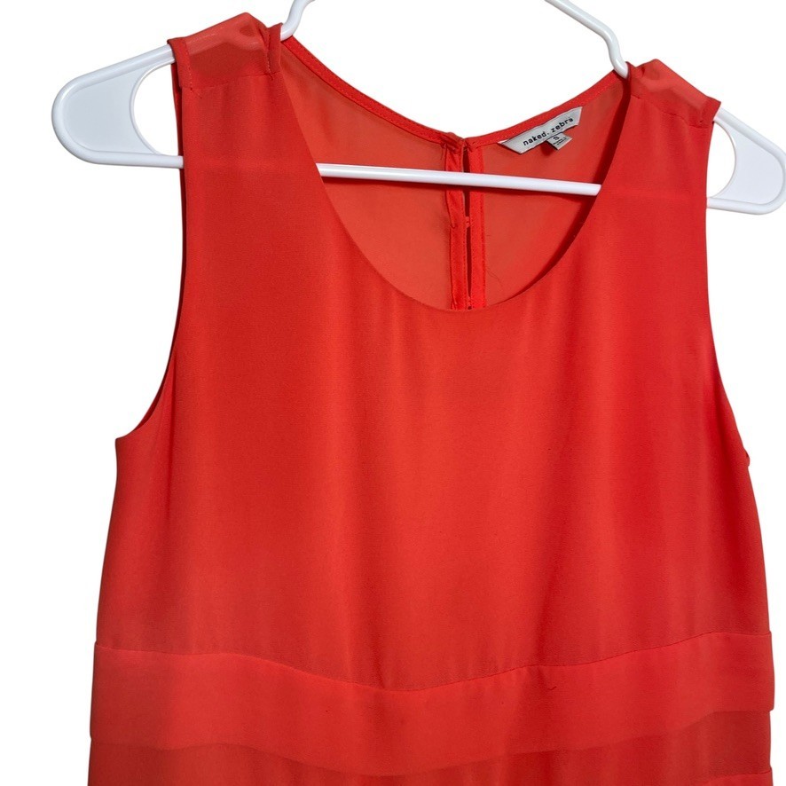 Naked Zebra Tank Top Women’s Small Orange Sleeveless Tiered Sheer Shirt Solid
