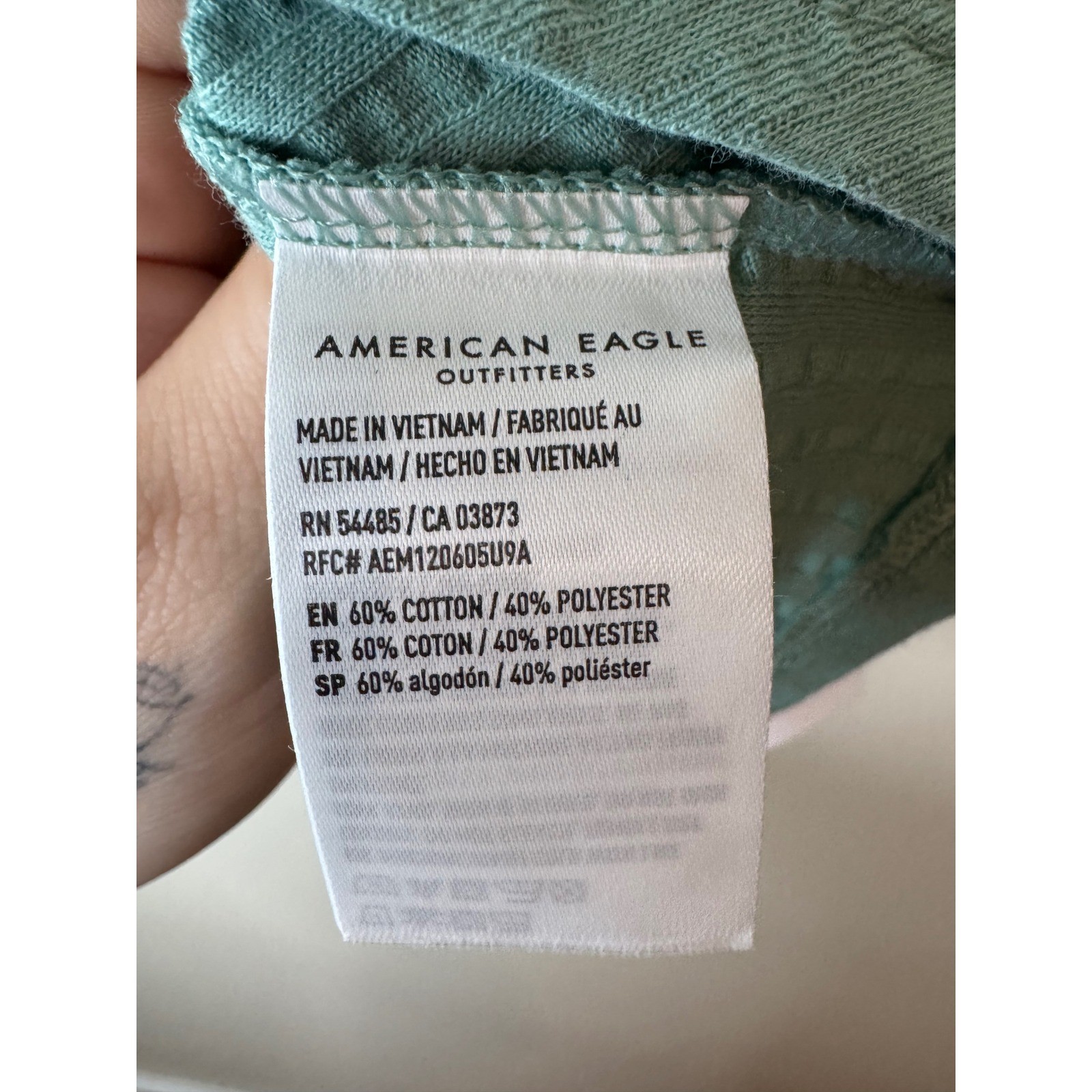 American Eagle Teal Green Ribbed Ruched V-Neck Crop Tank Top