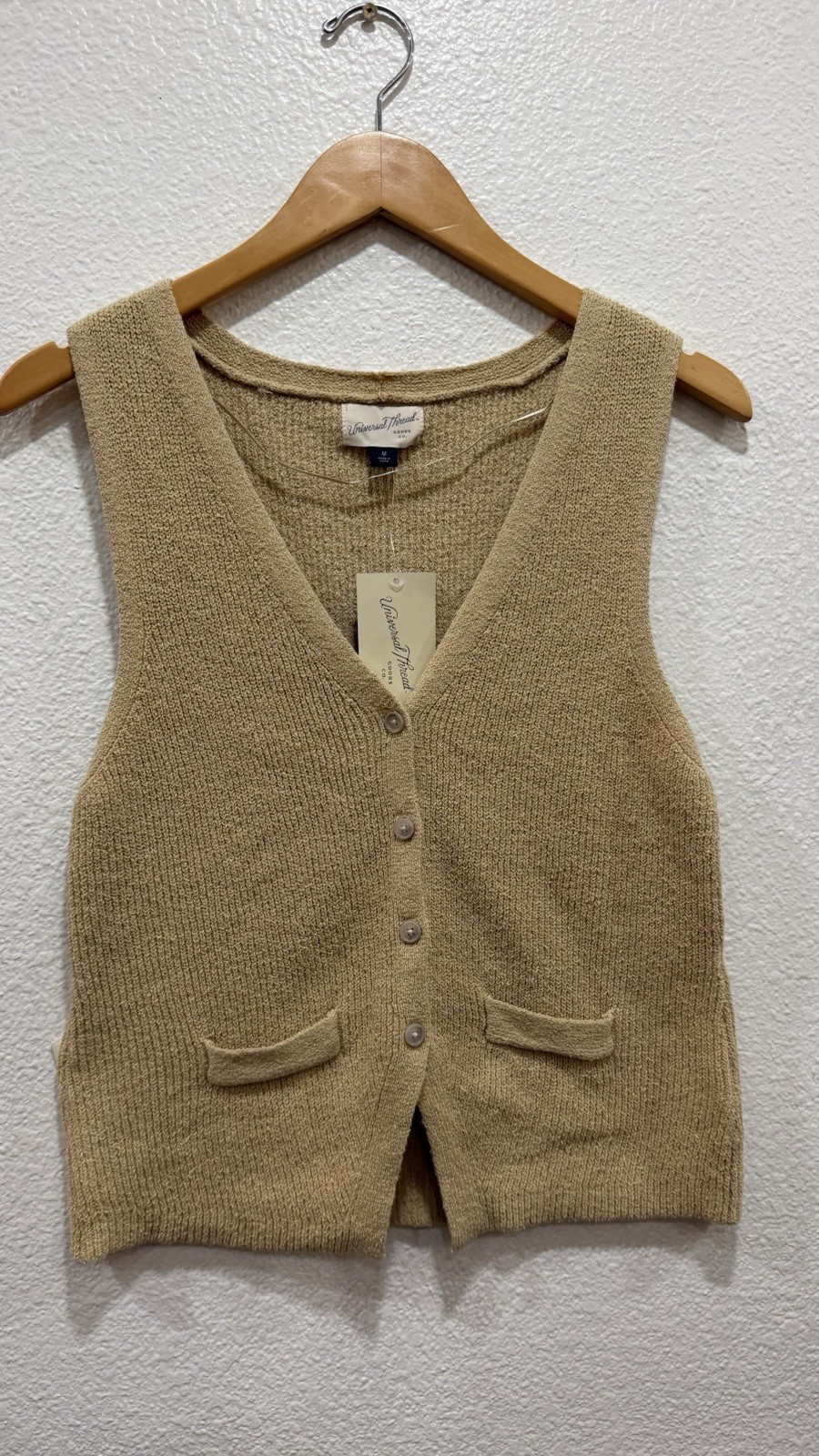Universal Thread Knit Vest Beige Size M Button Front Pockets
