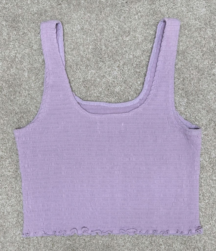 Hollister Women’s Purple Ribbed Knit Ruffle Wide Strap Scoop Neck Crop Tank L