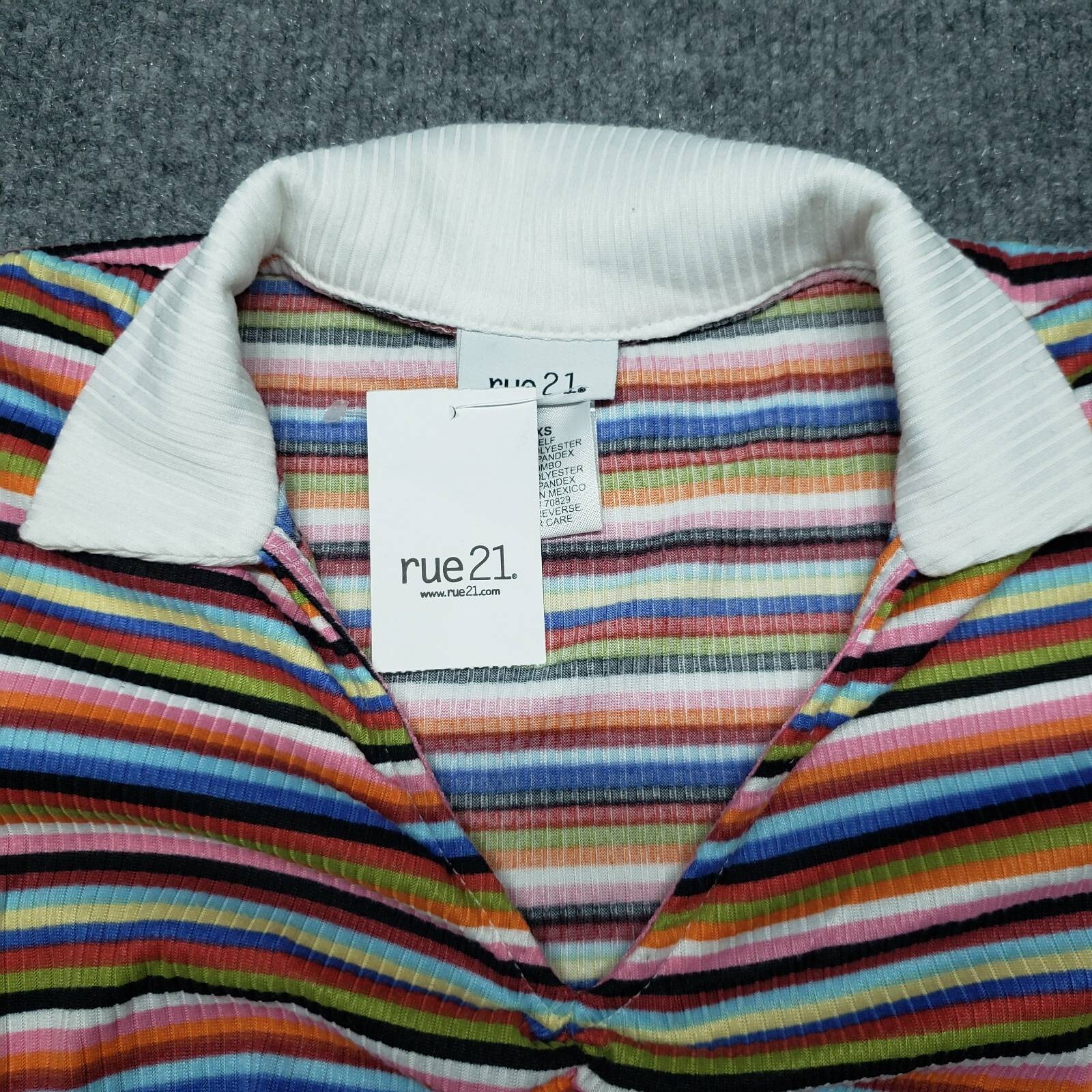 Rue21 Crop Top Womens XS Multicolor Striped Short Sleeve V-Neck Ruched Tie New