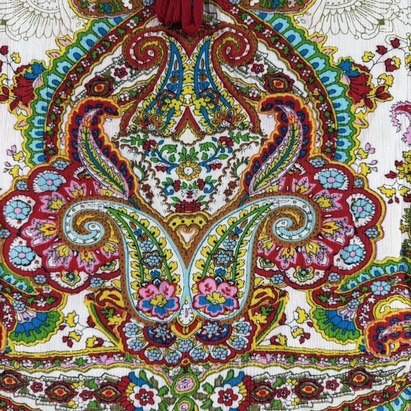 Bila Womens Large Sleeveless Paisley Tank Top Tassel Ruffle Hem Boho Festival