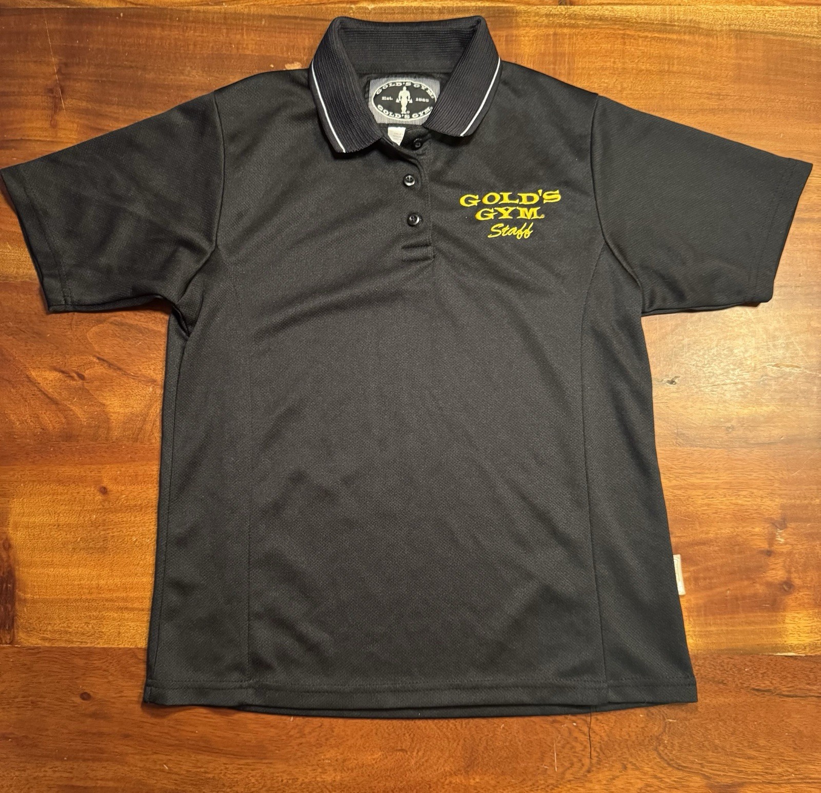Golds Gym Staff Women’s Black Short Sleeve Embroidered Logo Polo Shirt Sz Small